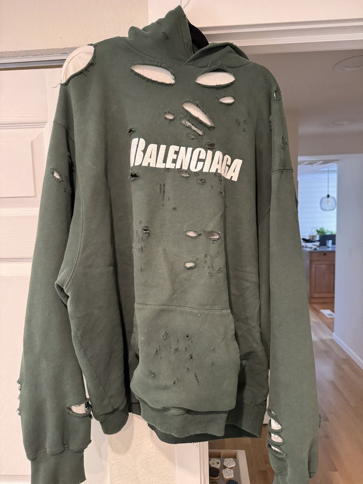 Pre-owned Balenciaga Destroyed Hoodie In Green