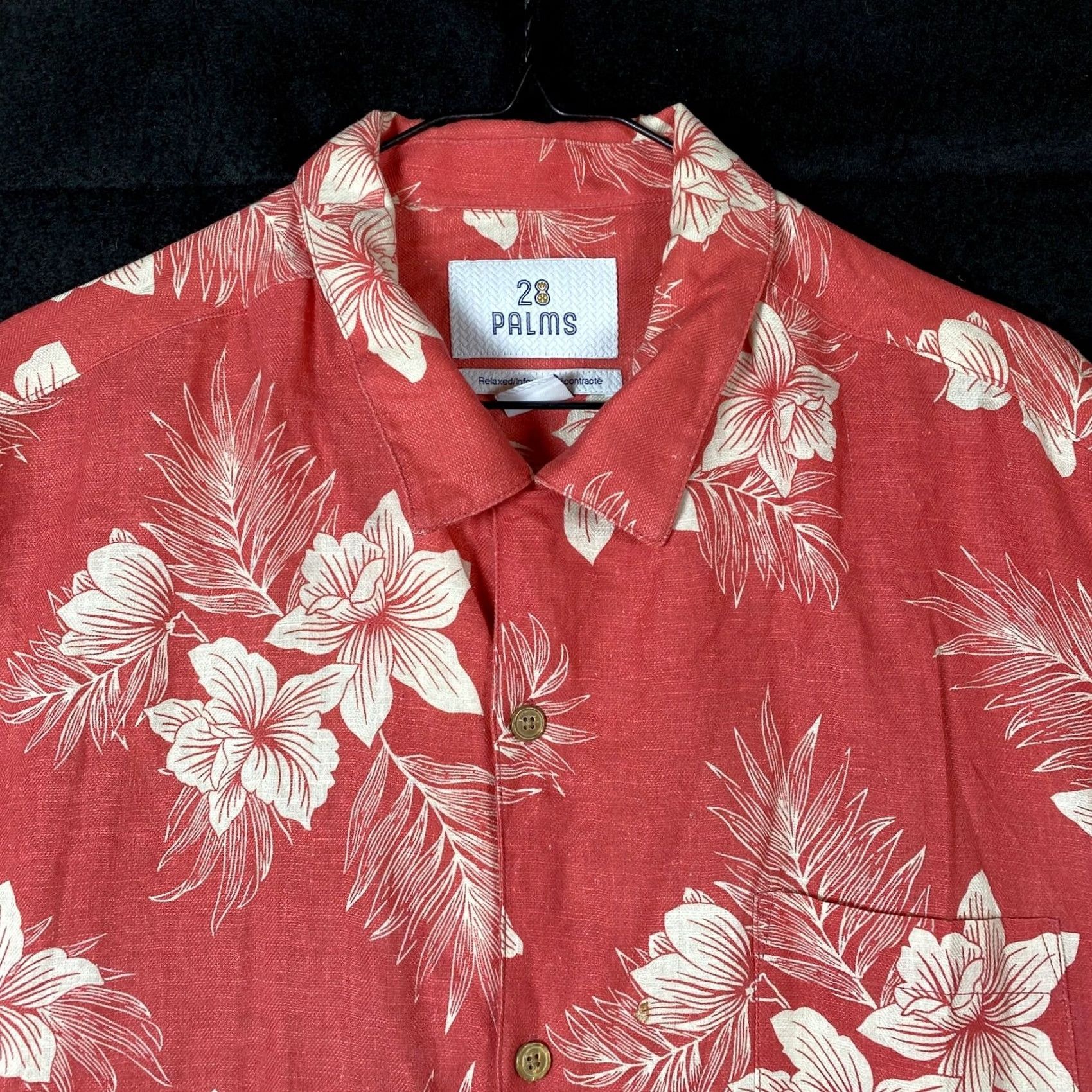 Vintage 28 Palms Shirt XL Salmon Floral Collared Button-Down Silk Linen Blend Short Sleeve Casual Mens Size US XL / EU 56 / 4 - 2 Thumbnail