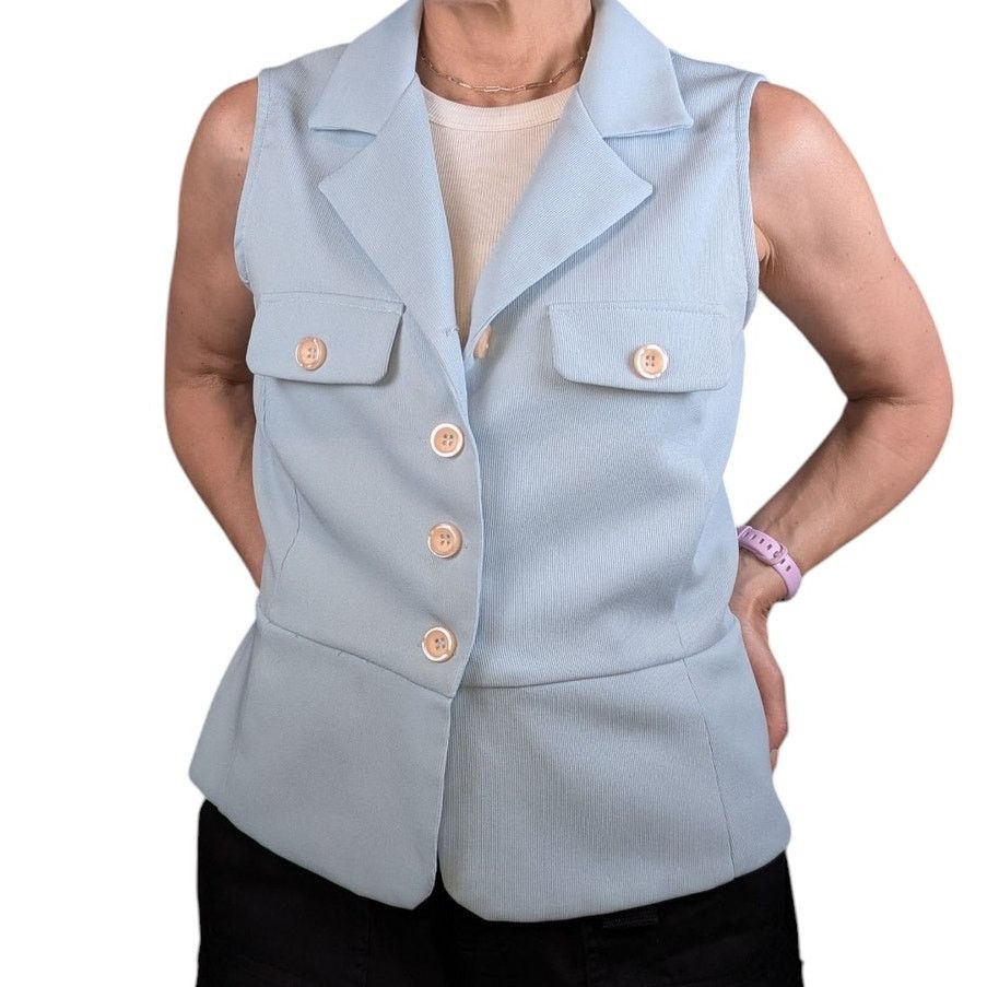 Vintage 90s Mystic Collared Button Front Vest Light Blue Large Size L / US 10 / IT 46 - 8 Thumbnail