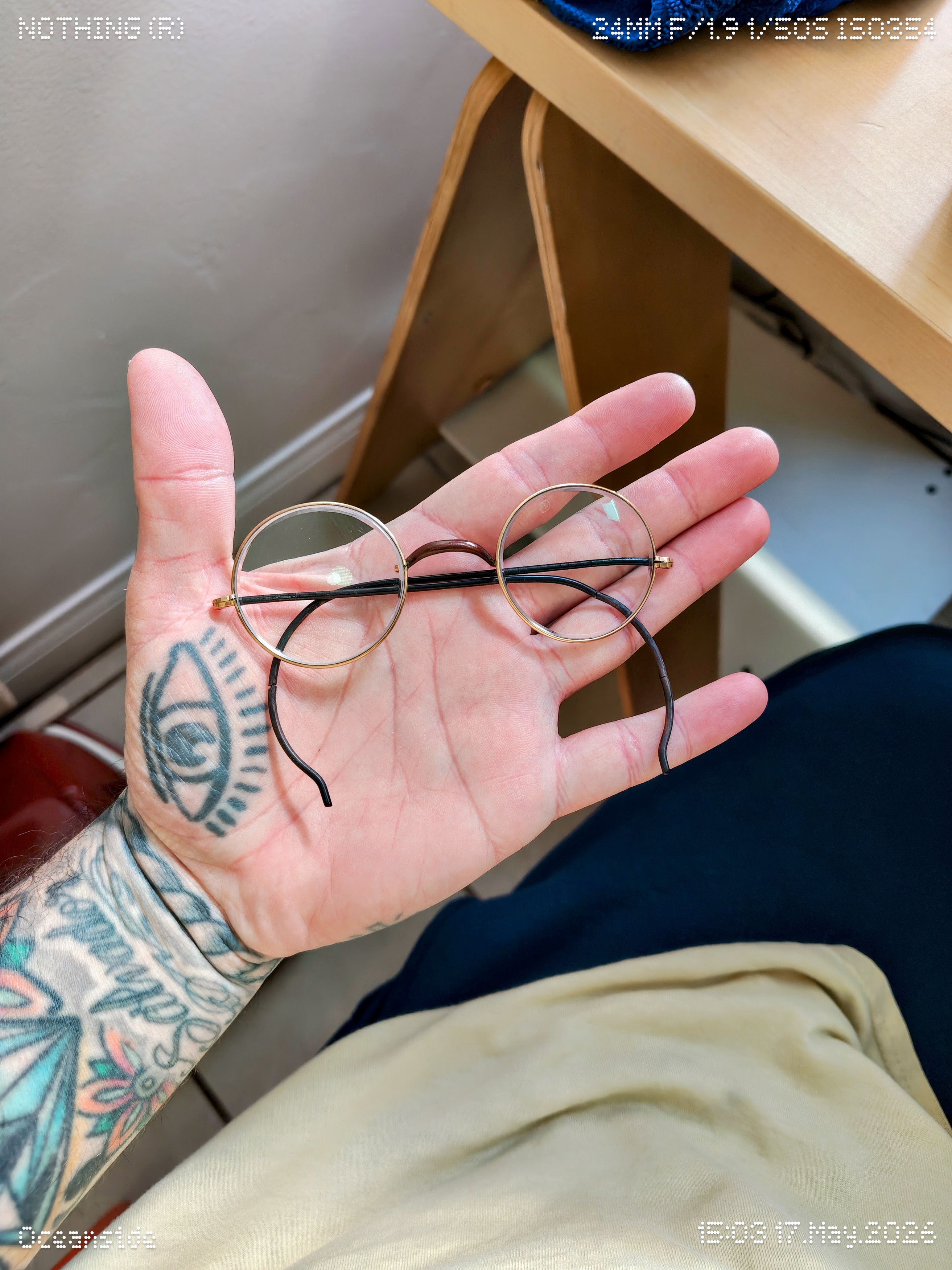 Vintage Antique Gold Plated Round RX Glasses Leather Arms Late 1800s Size ONE SIZE - 1 Thumbnail