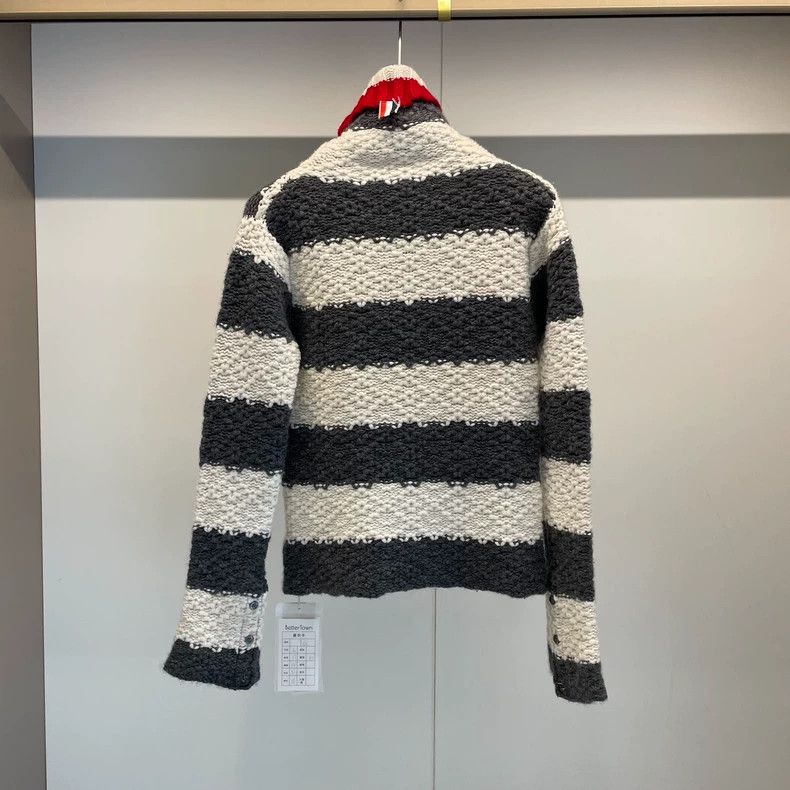 Thom Browne Thom Browne Gray and white striped cashmere high collar sw Size US M / EU 48-50 / 2 - 2 Thumbnail
