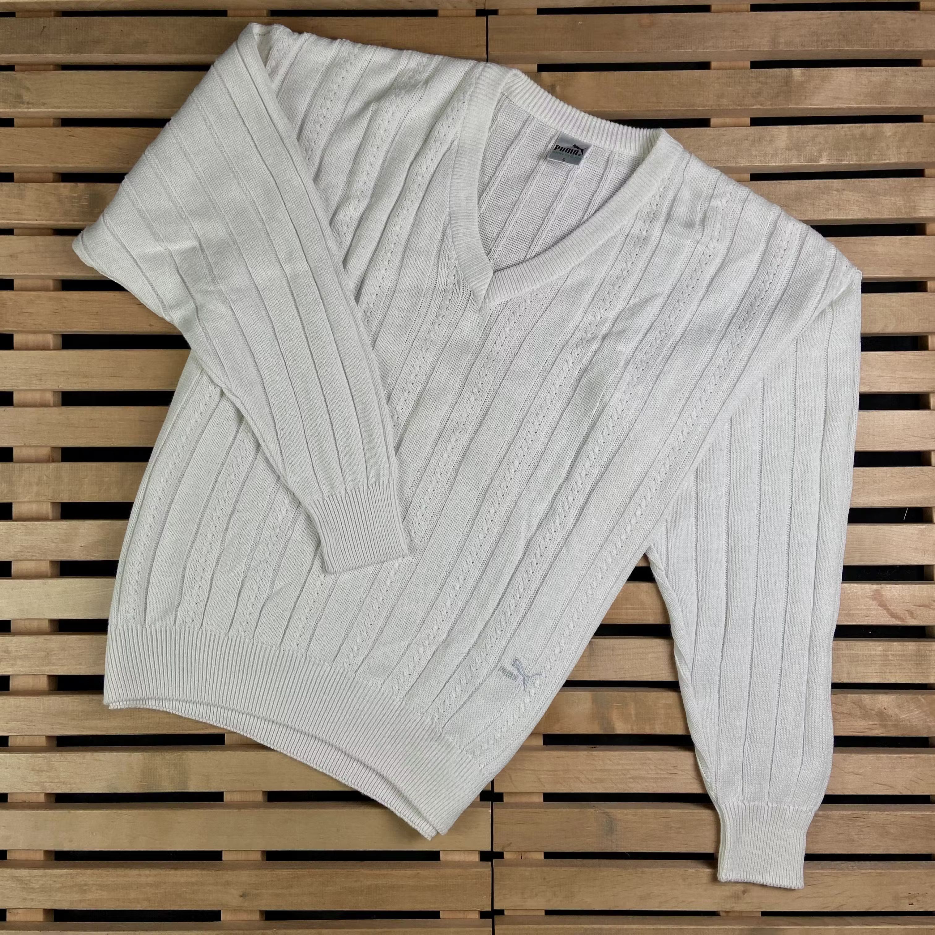 Puma × Vintage Mens Sweater Jumper Puma Size XXL V Neck White Size US XXL / EU 58 / 5 - 1 Thumbnail