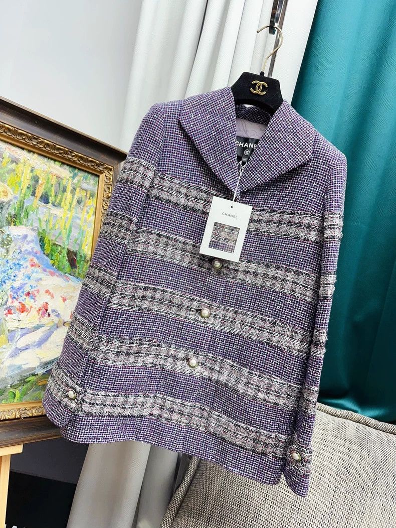 Chanel Chanel 17P purple lapel striped tweed coat Size XS / US 0-2 / IT 36-38 - 8 Thumbnail