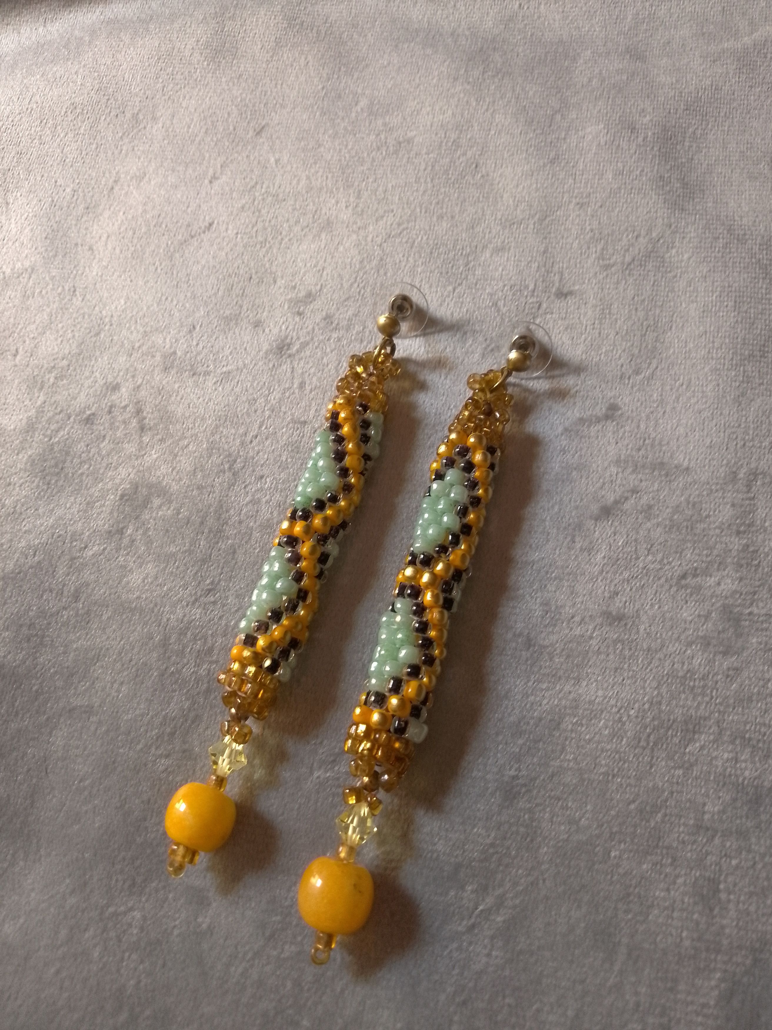 Handmade Earrings python skin natural yellow amber&Swarovski crystal Size ONE SIZE - 1 Thumbnail