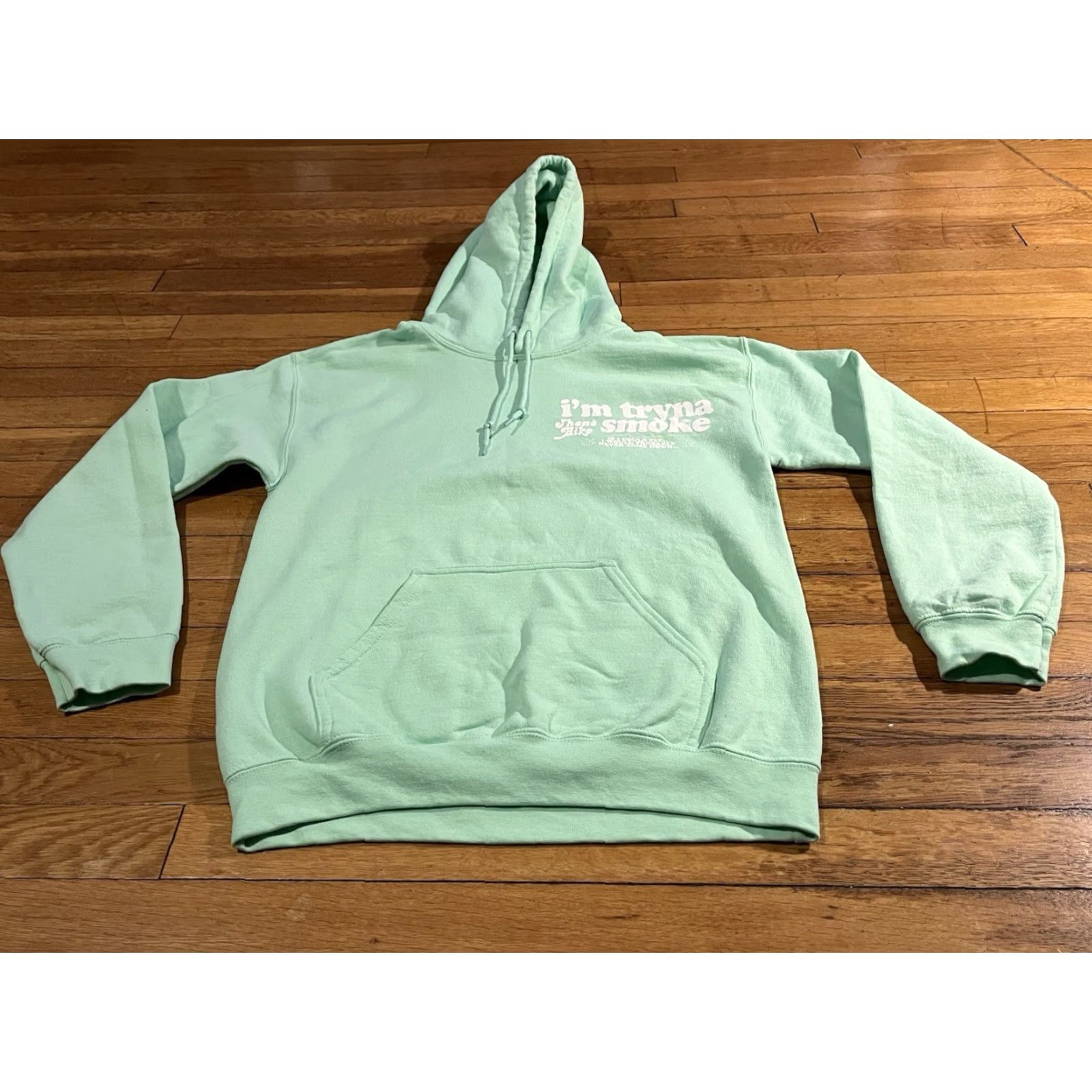 Vintage Jhene Aiko I’m Tryna Smoke Hoodie Women’s S Green Pullover Hooded Graphic Print Pockets Size S / US 4 / IT 40 - 3 Thumbnail
