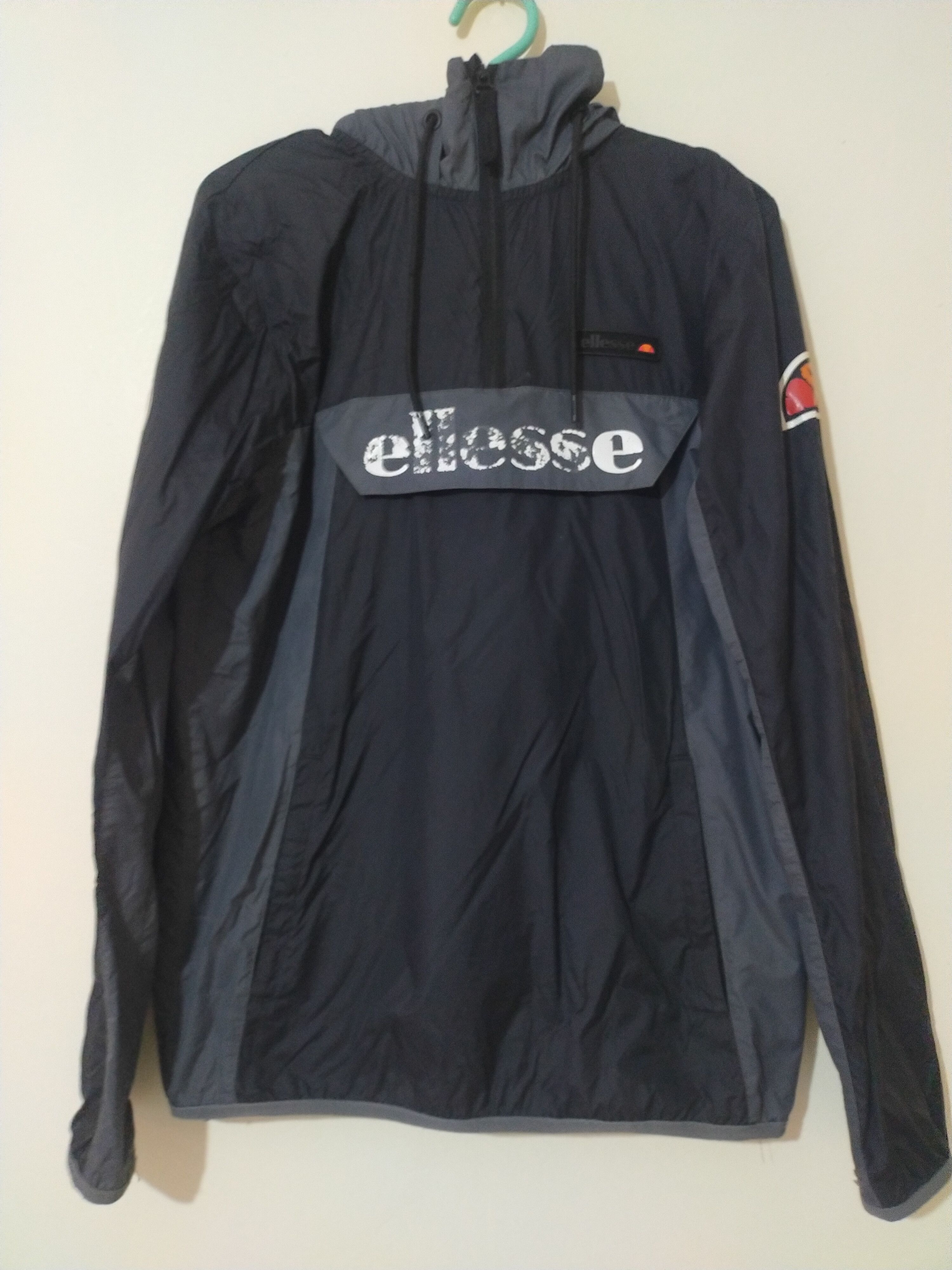 image of Ellesse Vintage Windbreaker Light Jacket in Black Grey, Men's (Size Medium)