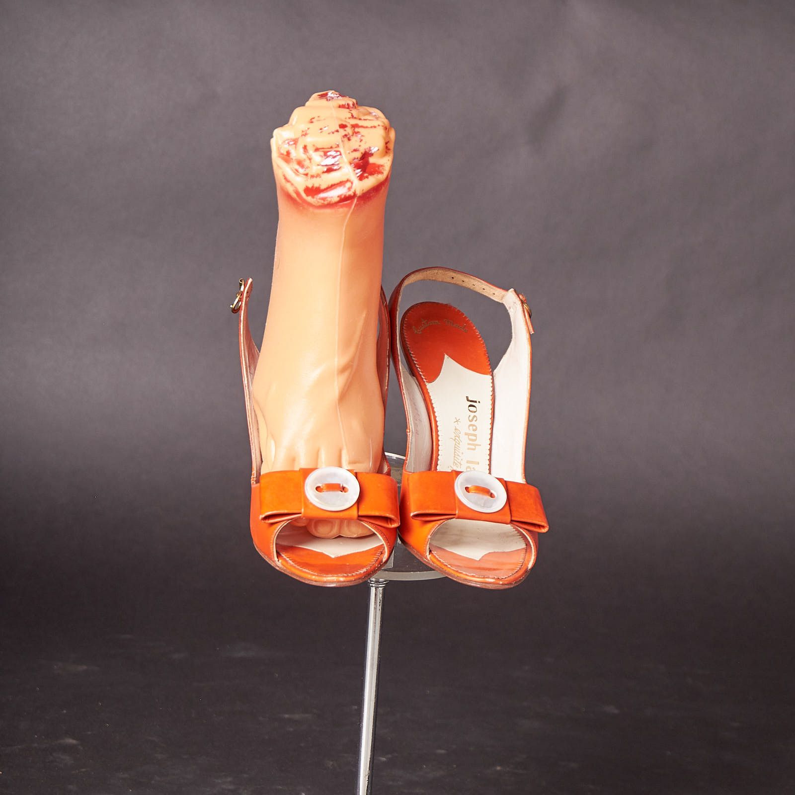 Vintage 1950s Orange Peep Toe Button Bow Slingback Heels Shoes Size US 6 / IT 36 - 2 Thumbnail