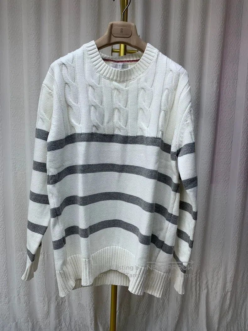 Brunello Cucinelli White Cable Sweater.