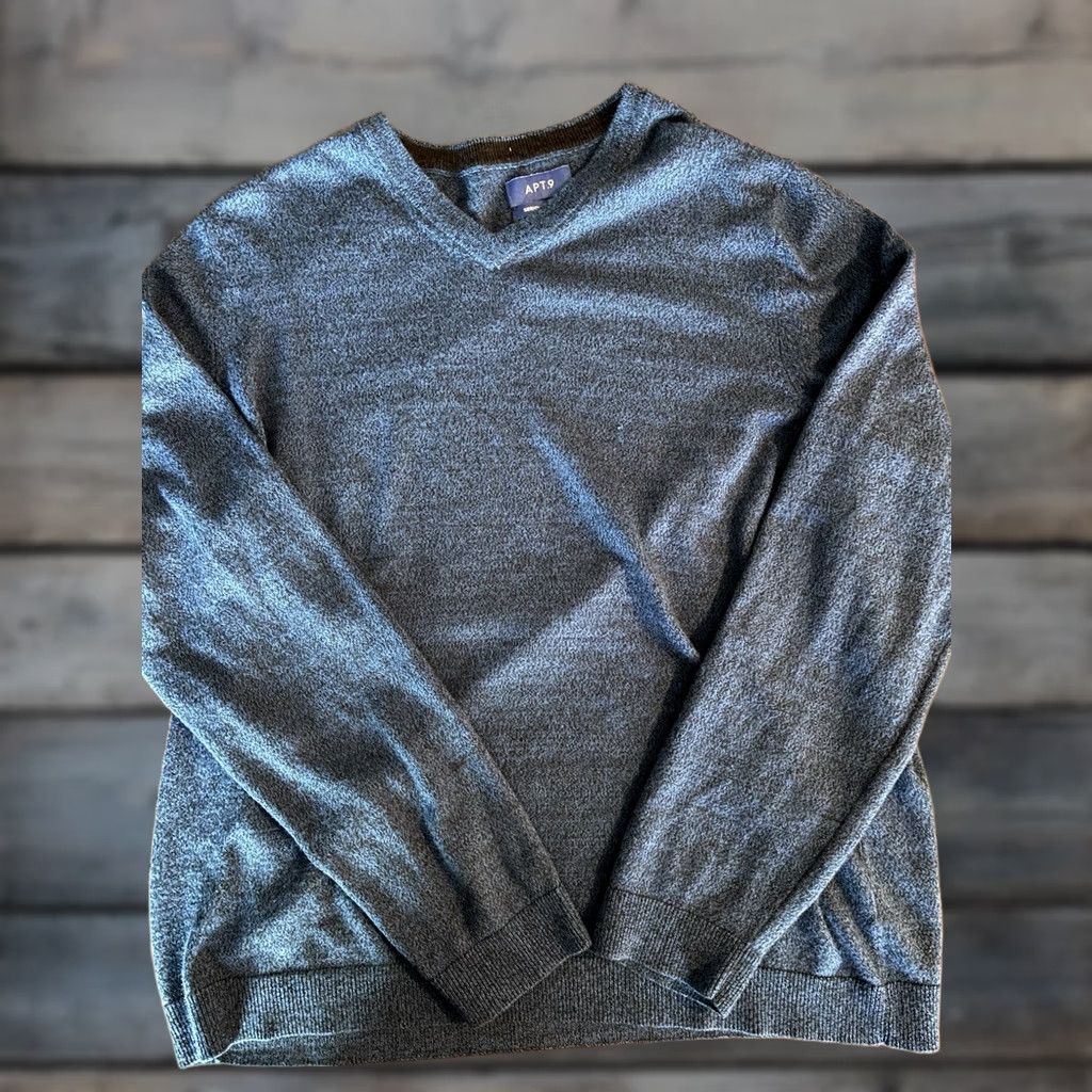 Apt. 9 APT.9 Men’s Light Blue V-Neck Sweater XL Merino Wool Blend Pullover Knit Solid Long Sleeve Shirts Mens Size US XL / EU 56 / 4 - 1 Thumbnail