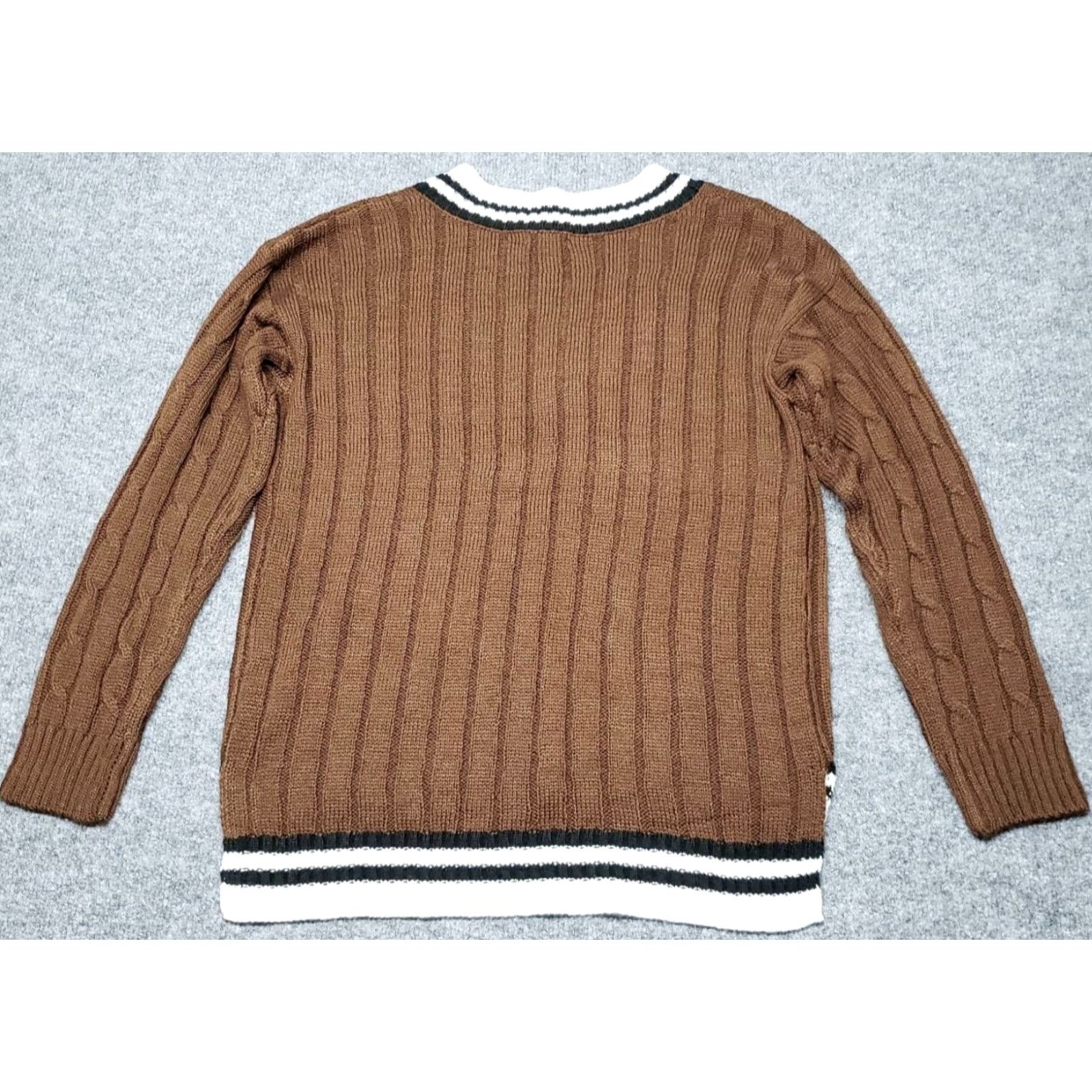 Vintage Rue21 Sweater Womens XS Brown Striped Long Sleeve V-Neck Cable Knit Pullover New Size XS / US 0-2 / IT 36-38 - 6 Thumbnail