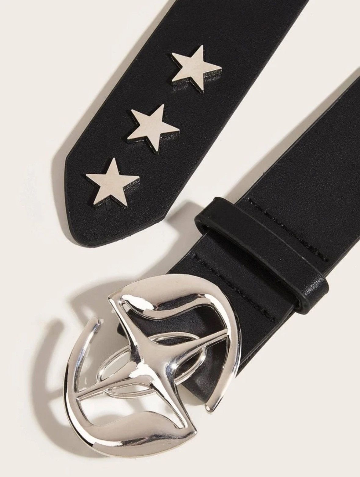 Japanese Brand Melting metal y2k star black Leather Belt Size ONE SIZE - 3 Thumbnail