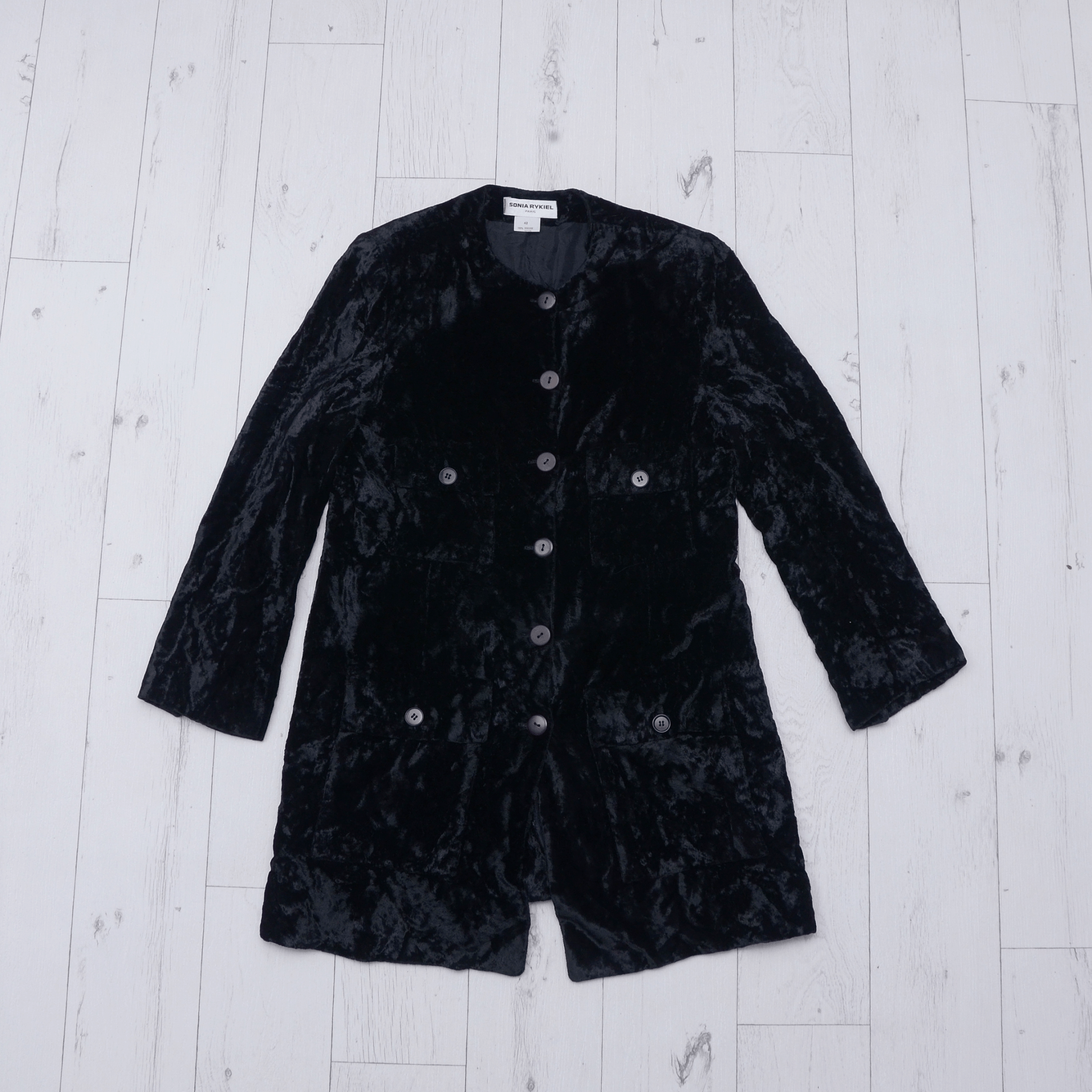 Sonia Rykiel × Vintage Rare Sonia Rykiel Vintage Black Velour Velvet Coat Sz 42 Y2K Size M / US 6-8 / IT 42-44 - 1 Thumbnail