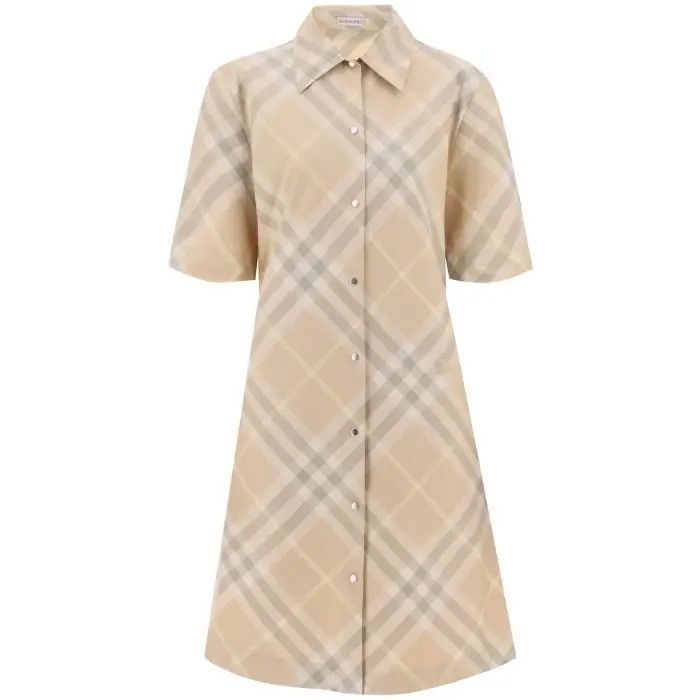 image of Burberry O1S22I1N0424 Check Shirt Dress In Beige, Women's (Size XS)