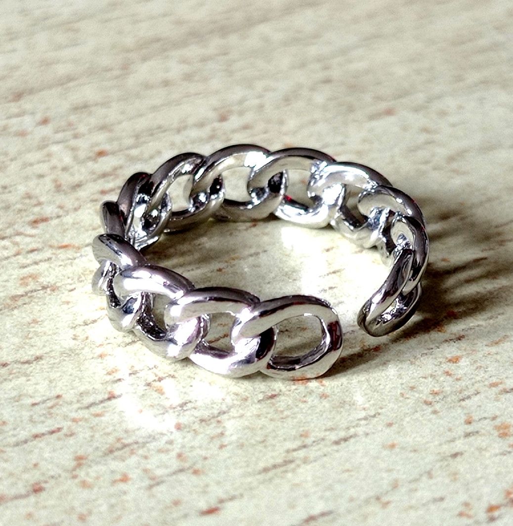 Designer × Vintage Vintage Punk Cuban Chain Silver Ring Unique Rave Size ONE SIZE - 3 Thumbnail