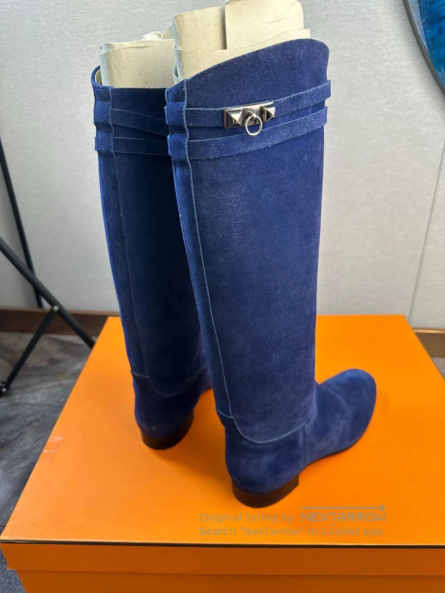 Hermes Hermès Electric Blue Suede Knee. Size US 6 / IT 36 - 2 Thumbnail