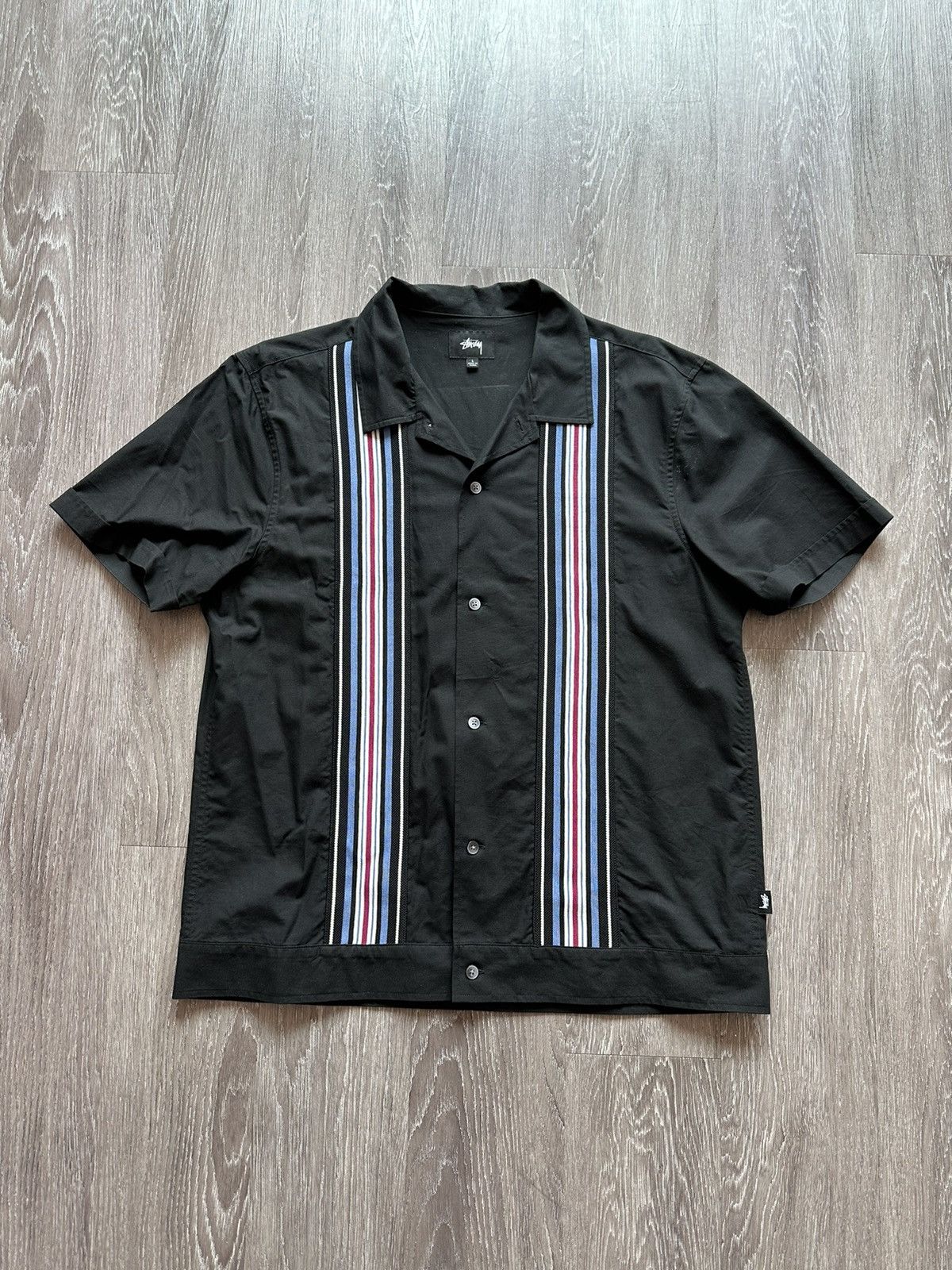 Stussy Stussy Striped Knit Panel Short Sleeve Button-Up | Grailed