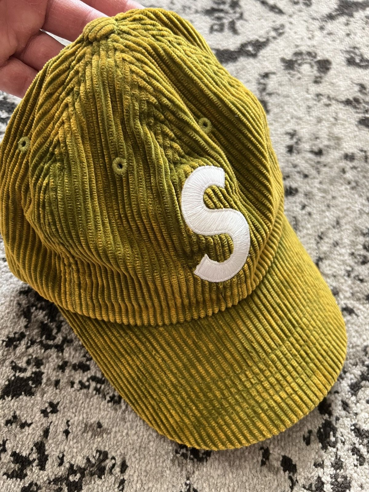 Supreme SUPREME CORDUROY S LOGO 6-PANEL (BLEACHED OLIVE) | Grailed