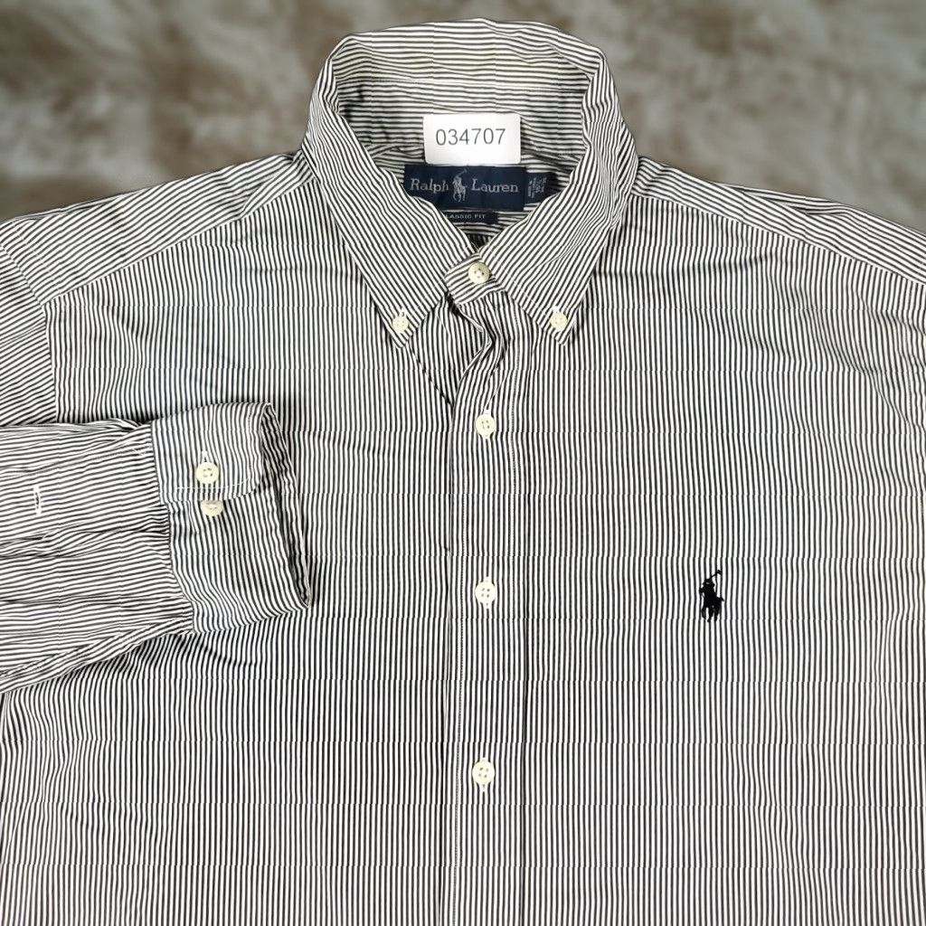 Ralph Lauren Ralph Lauren Shirt Mens 16.5 Gray Striped Dress Button Up Long Sleeve Size 42R - 1 Thumbnail