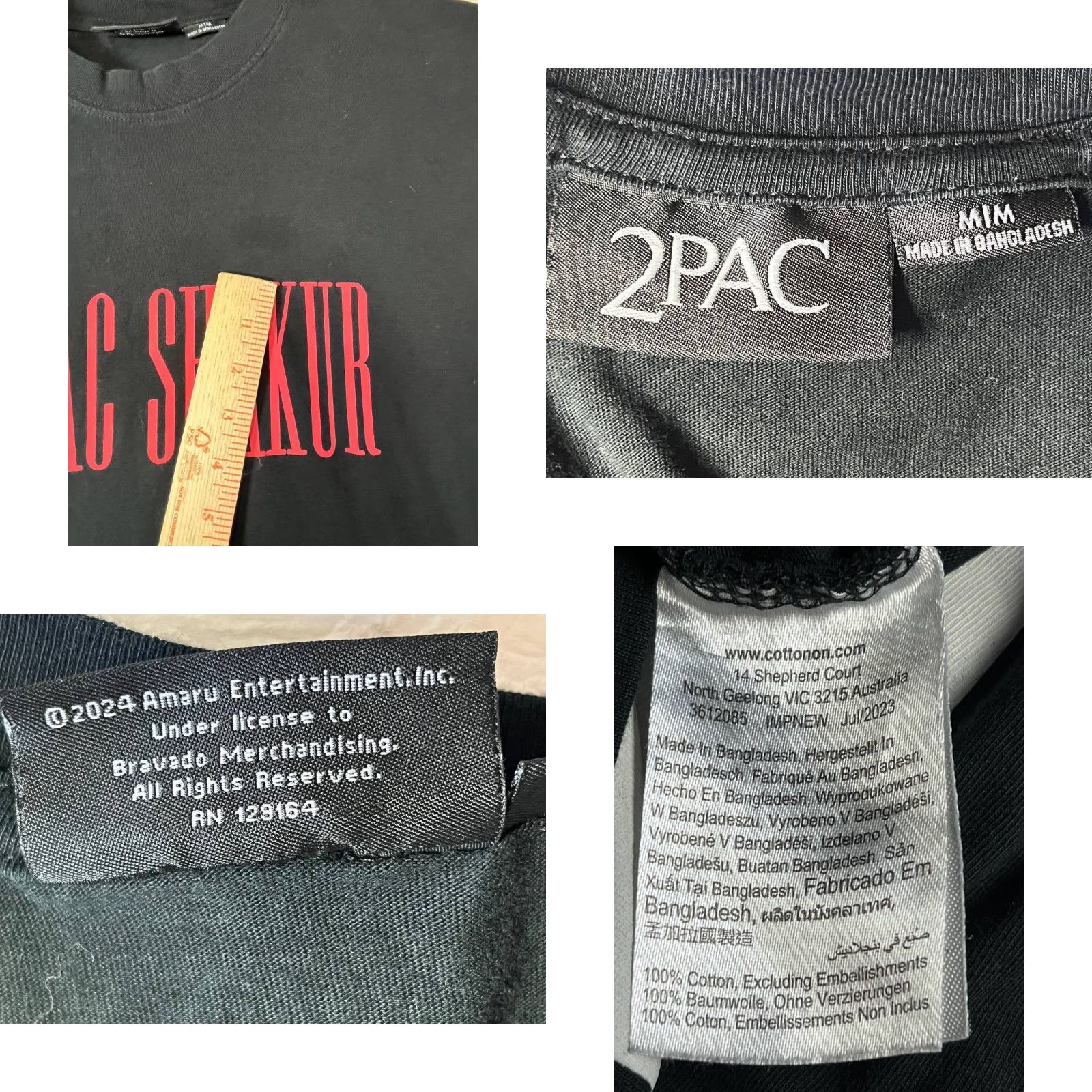 Vintage Tupac Shakur 2PAC Men's T-Shirt Black Graphic Front & Rear Distressed Medium Hip Hop Cotton Crew Neck Short Sleeve Regular 2020-2029 Size US M / EU 48-50 / 2 - 8 Thumbnail