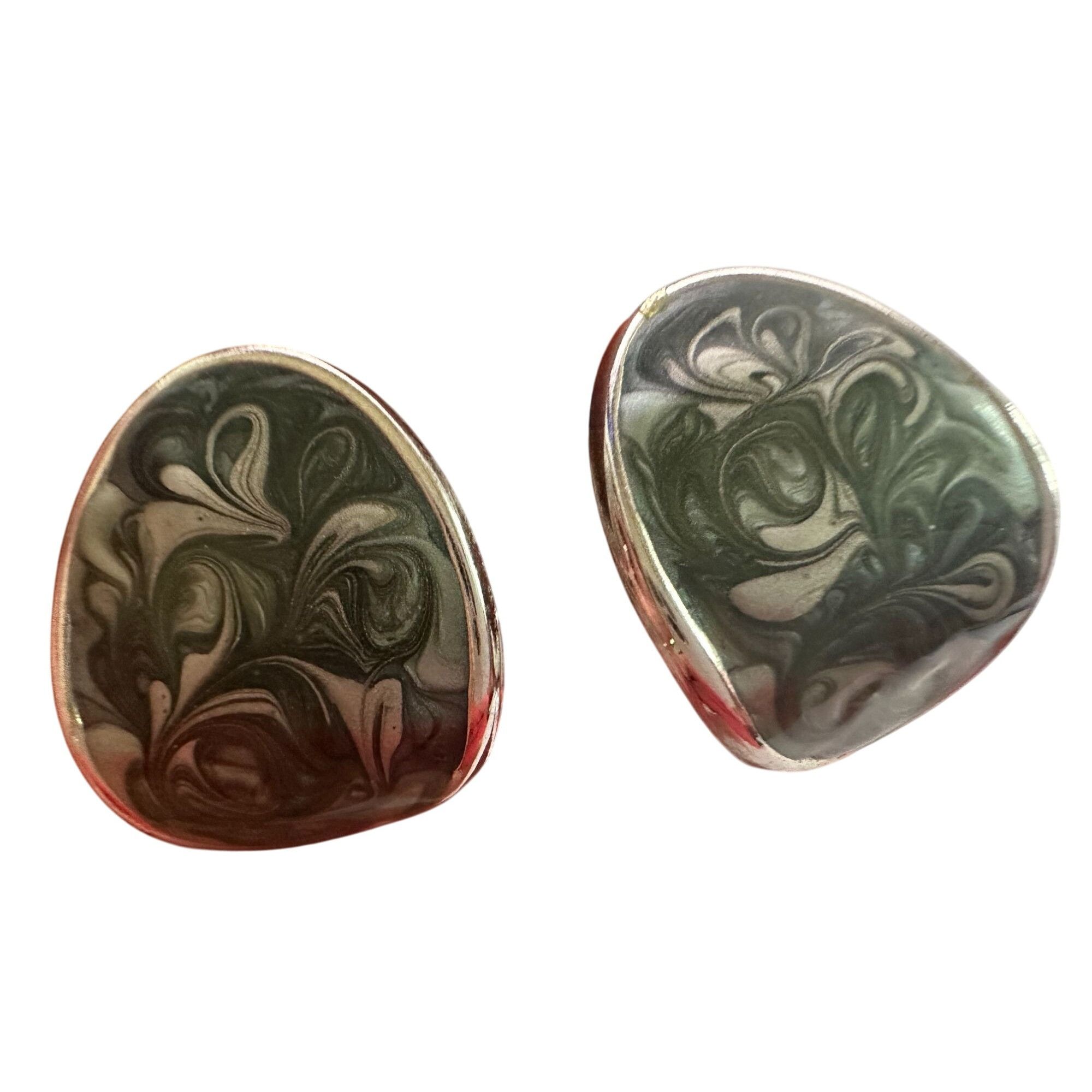 Other Women's Silver Toned Enamel Earrings with Green Blue Swirl D Size ONE SIZE - 5 Thumbnail