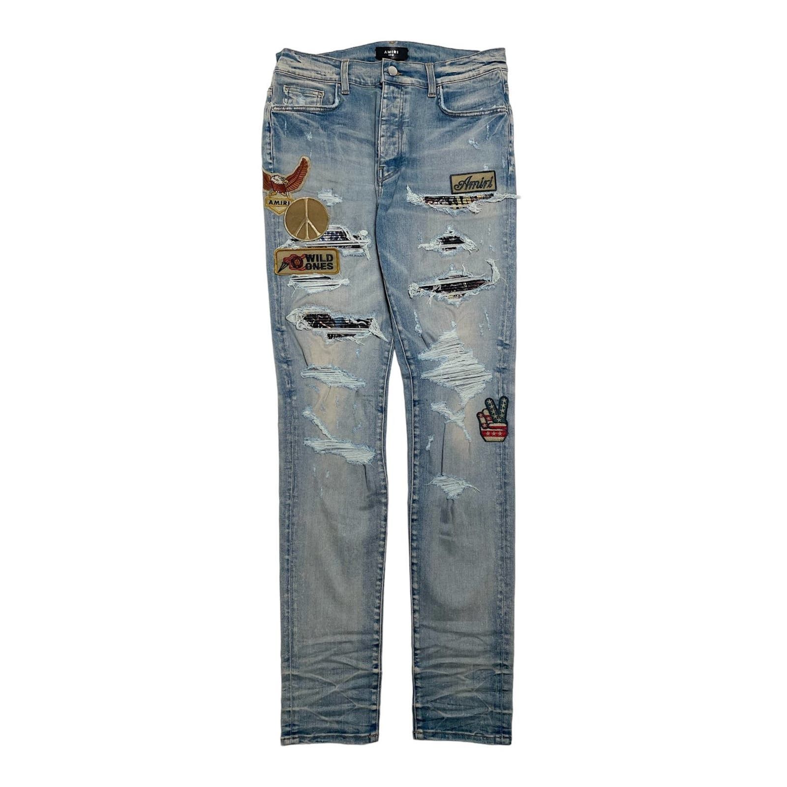 image of Amiri Biker Art Patch Jeans Clay Indigo, Men's (Size 36)