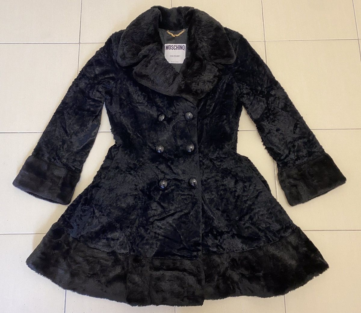 image of Avant Garde x Moschino Couture Black Faux Fur Double Breast Coat, Women's (Size Medium)