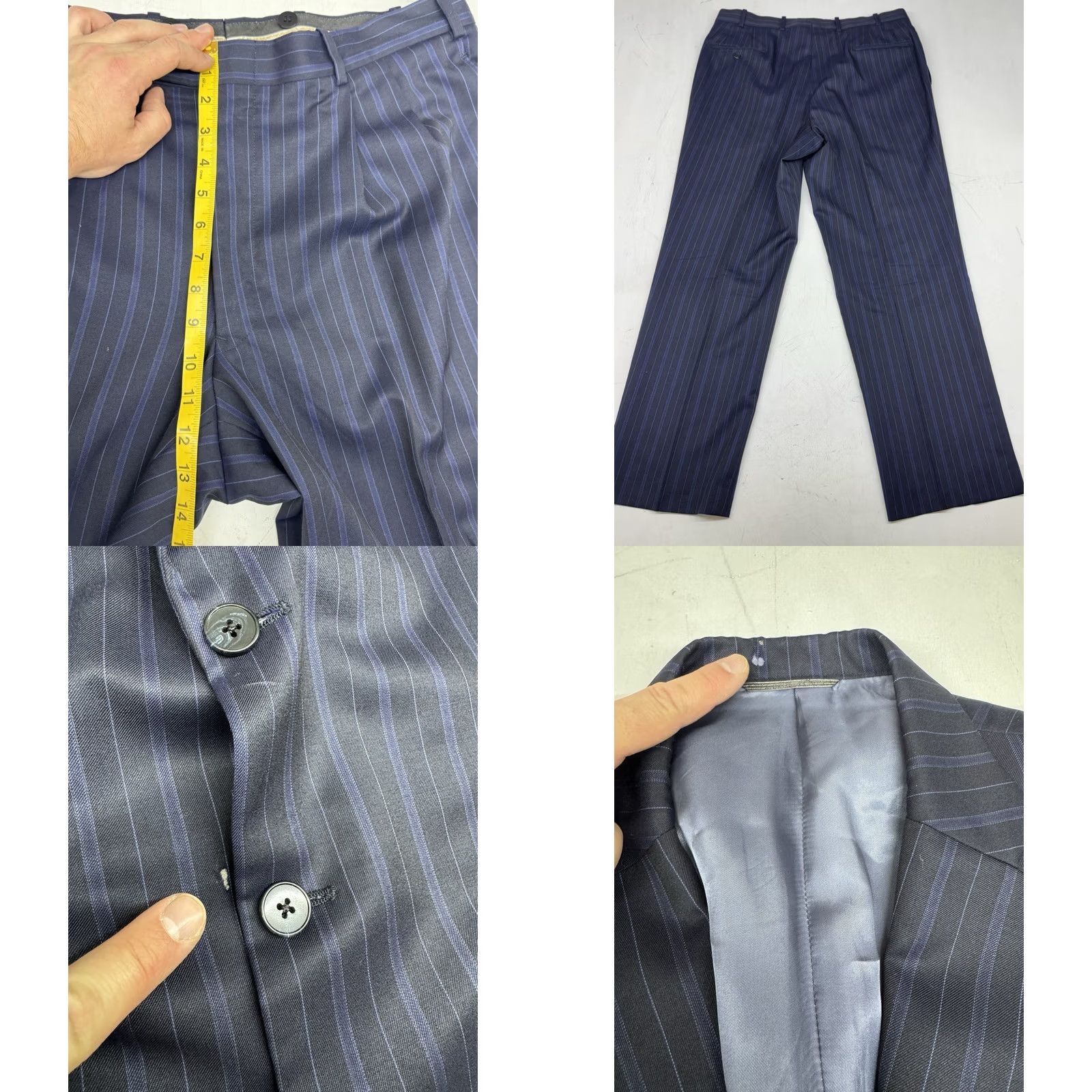 Vintage VINTAGE Tom James Suit Mens 46R Blue Striped 3 Button Wool Pants 31x32 Holland Sherry Size 46R - 10 Thumbnail