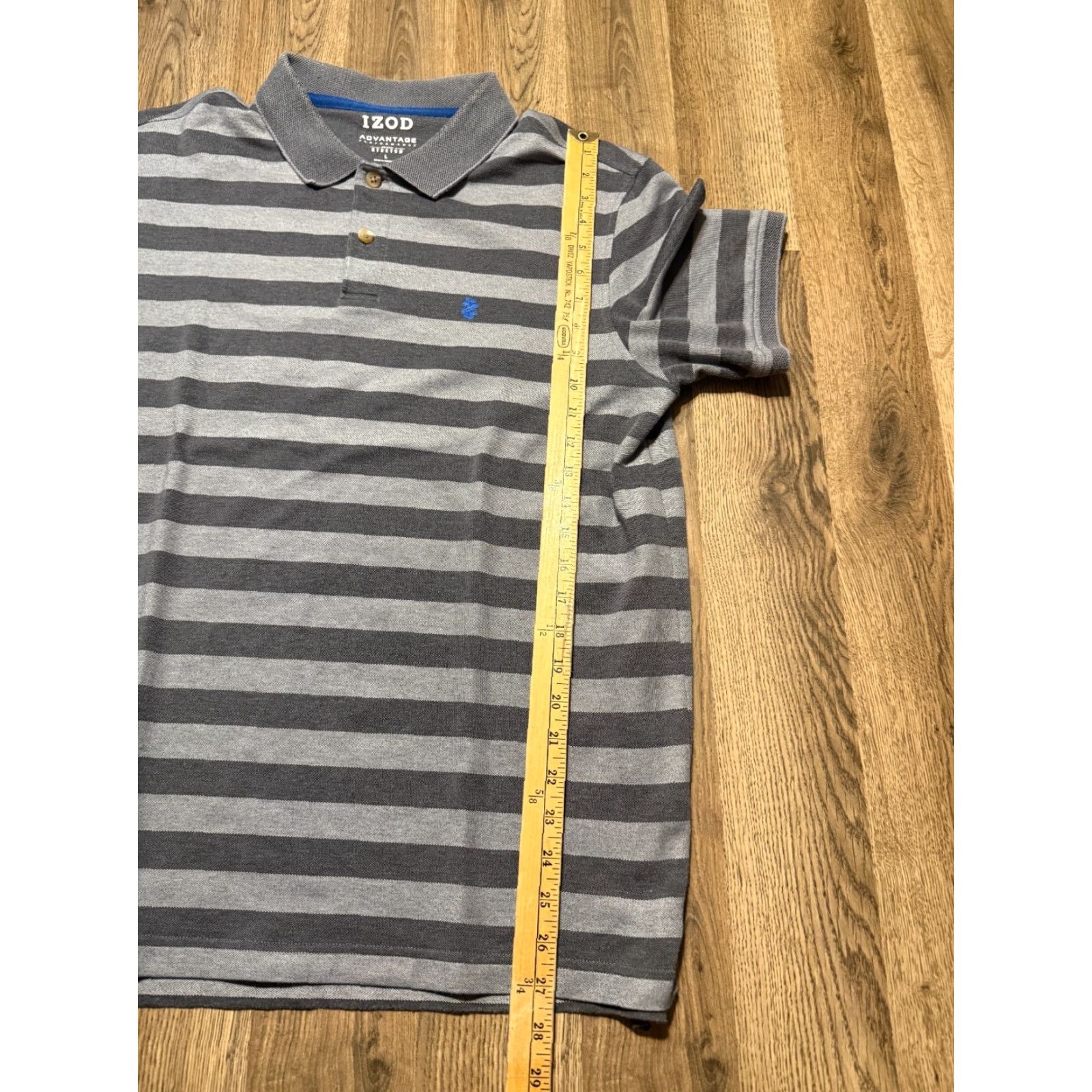 Izod IZOD Advantage Shirt, Men's Large, Gray Striped, Natural Stretch Performance Shirt Polo Short Sleeve Casual Golf Size US L / EU 52-54 / 3 - 7 Thumbnail