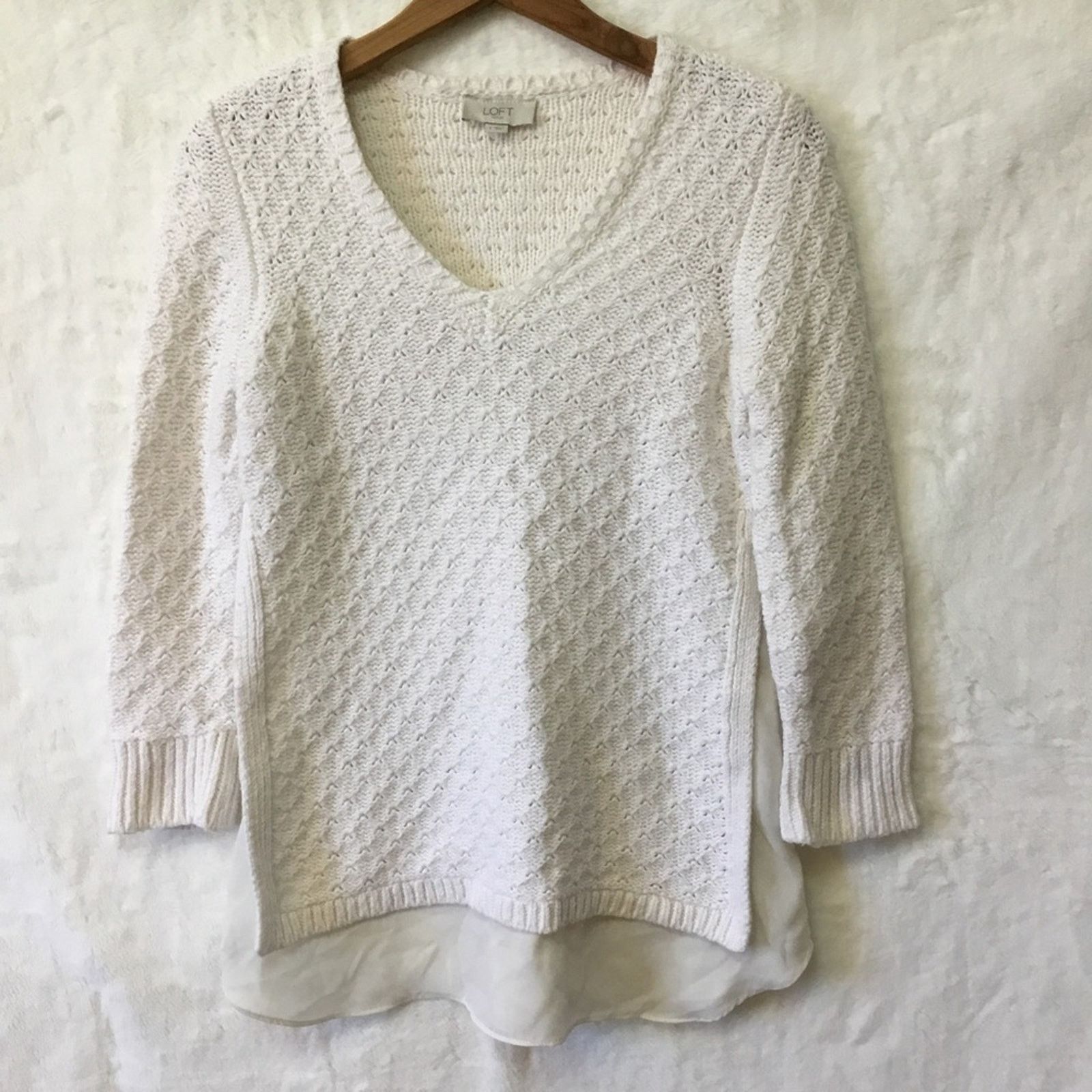 Loft Loft White Long Sleeve Knit Top Size S / US 4 / IT 40 - 1 Thumbnail