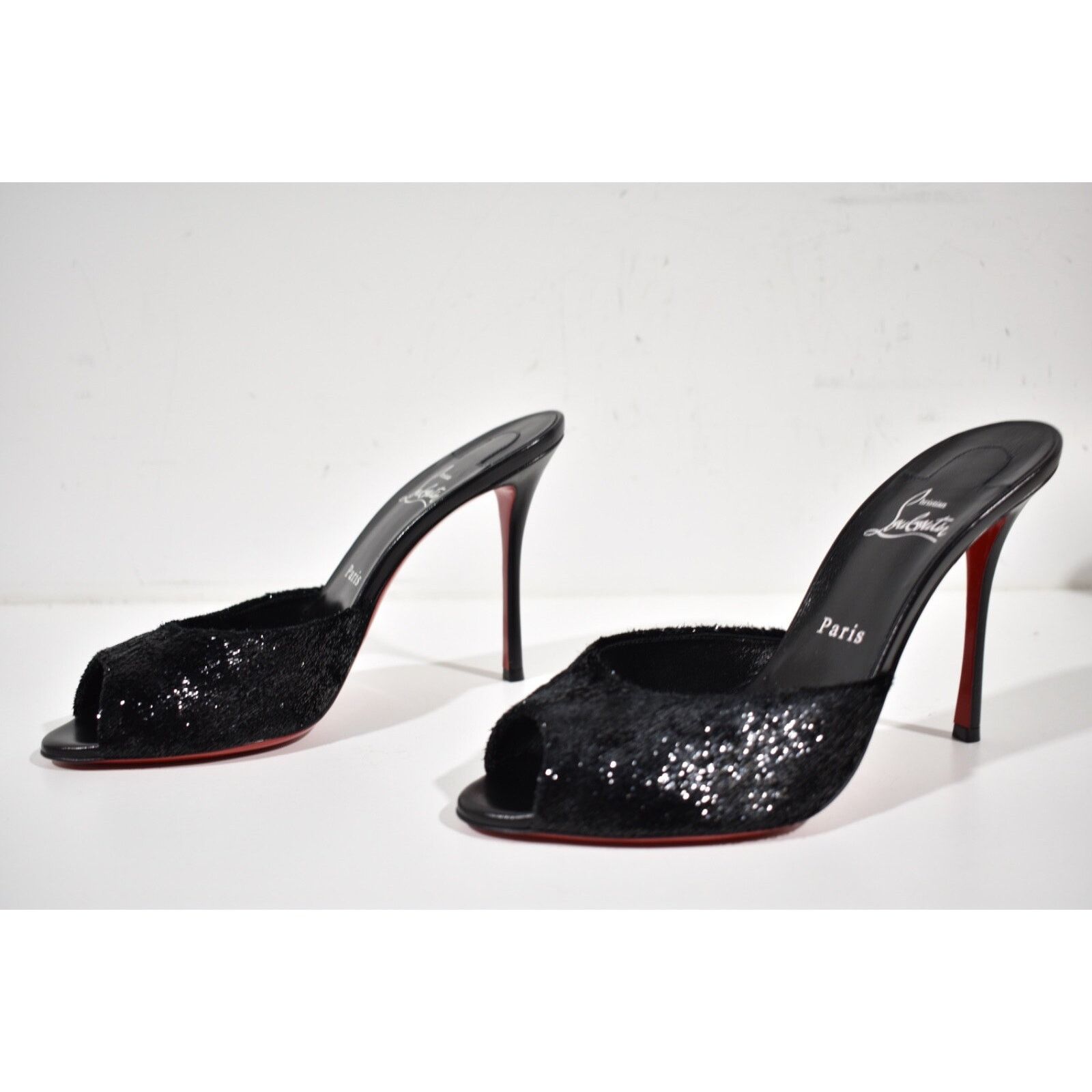 Me Dolly 100 Black Backless Sandal Slide Mule Heel Pump 36.5