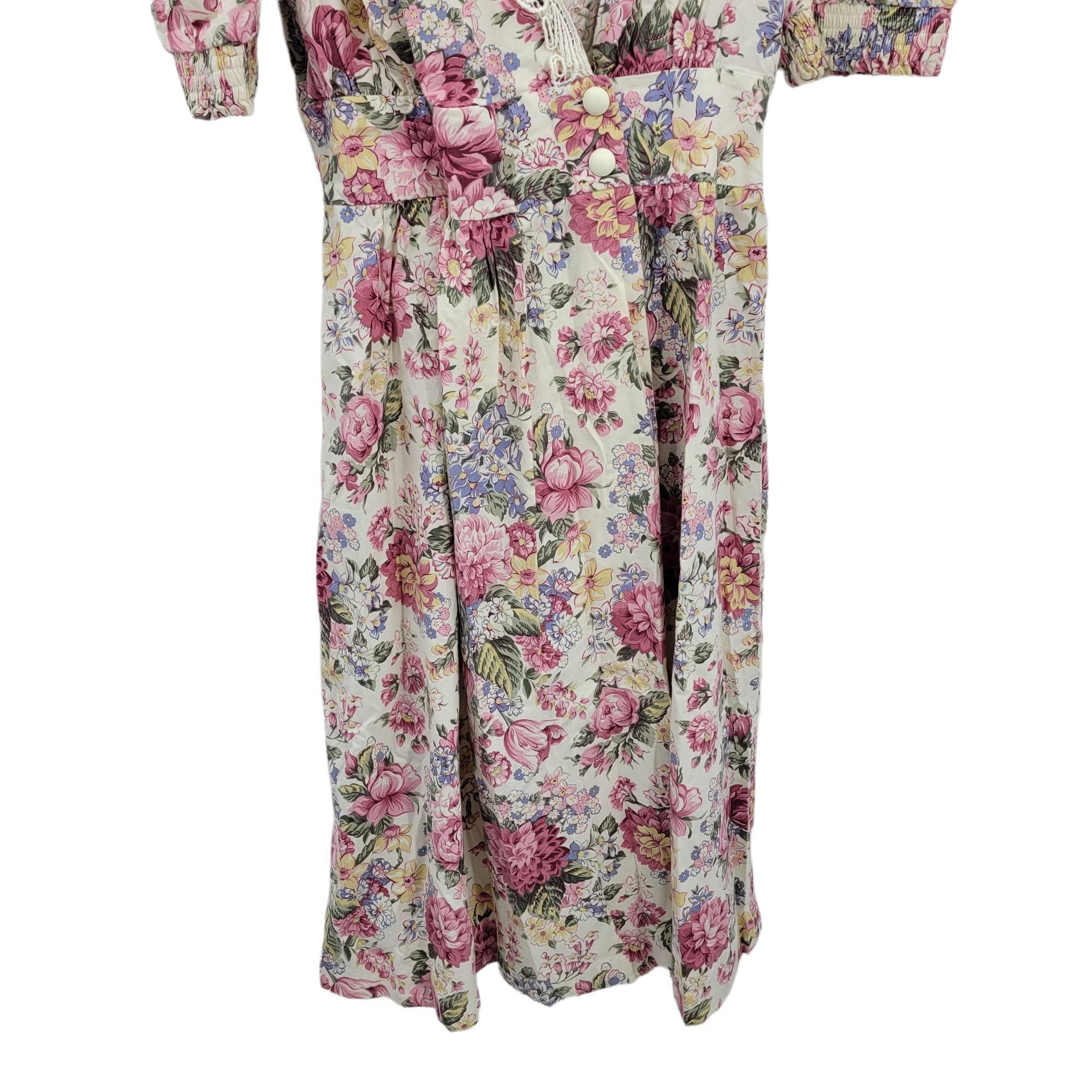 Vintage Vtg 80's Womens Dress L Cottage Core Mock Wrap Puff Sleeve F Size L / US 10 / IT 46 - 8 Thumbnail
