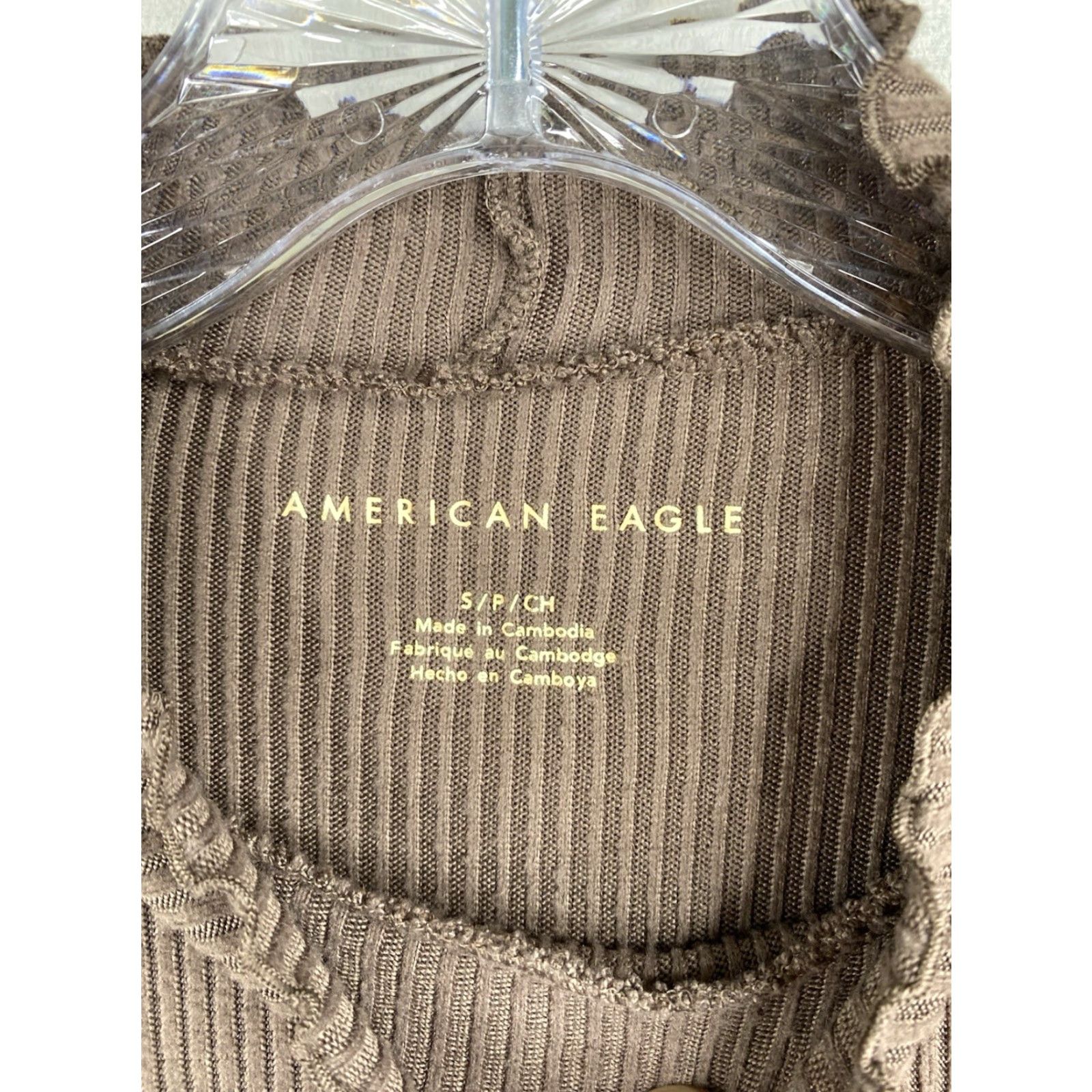 American Eagle Outfitters American Eagle Sweater Top Sz S Brown Ribbed Mock Neck Ruffle Cropped Pullover Size S / US 4 / IT 40 - 3 Thumbnail