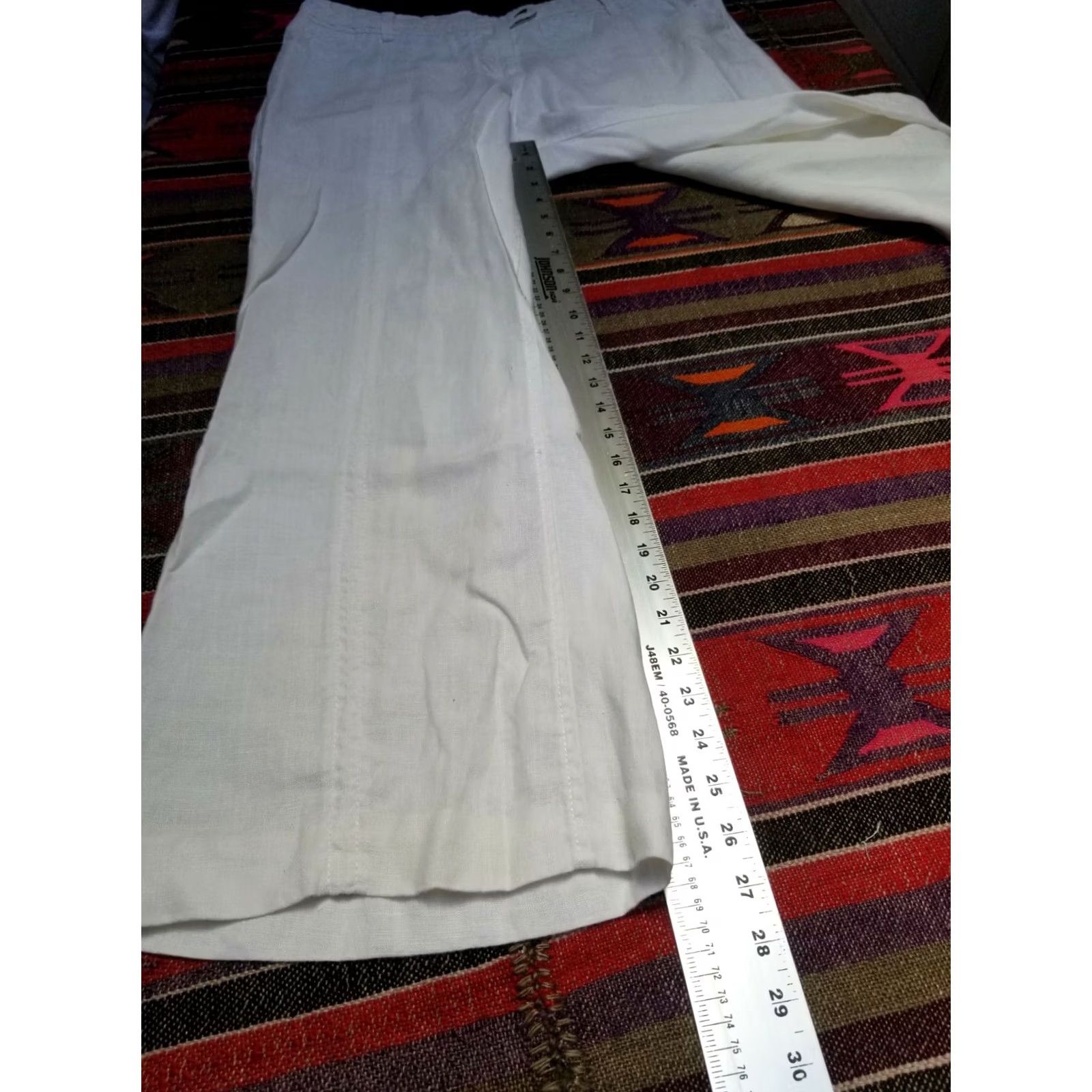 Vintage Womens High Rise Pants Extended Button Tab Braided Waist 100% Linen White Sz 14 Size 36" / US 14 / IT 50 - 7 Thumbnail