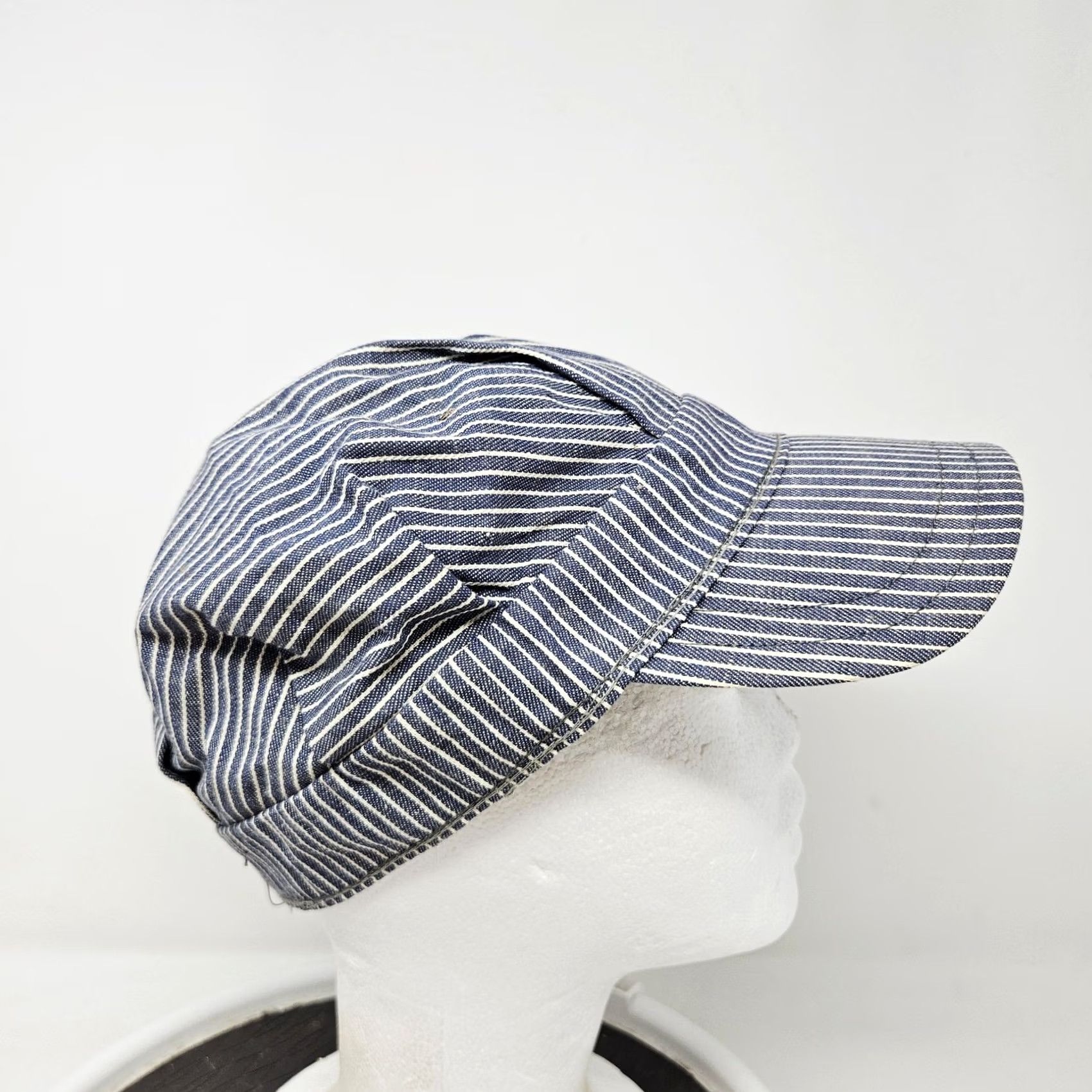 Denime VINTAGE Army Cap Striped Denim Hat 7 1/4 Blue Cotton Men Casual Summer USA Cap Mens Size ONE SIZE - 3 Thumbnail