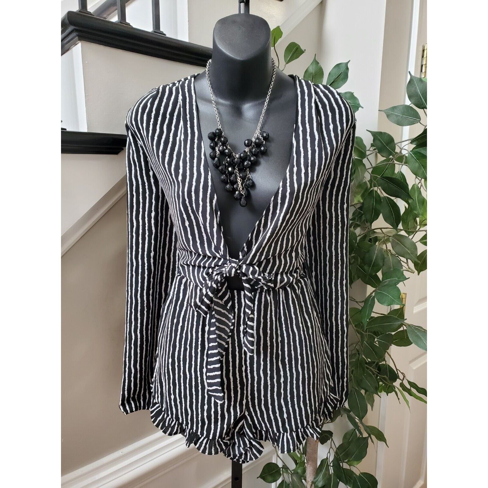 Other Papaya Striped Polyester Ruffle Long Sleeve Romper Size M Size M / US 6-8 / IT 42-44 - 13 Thumbnail