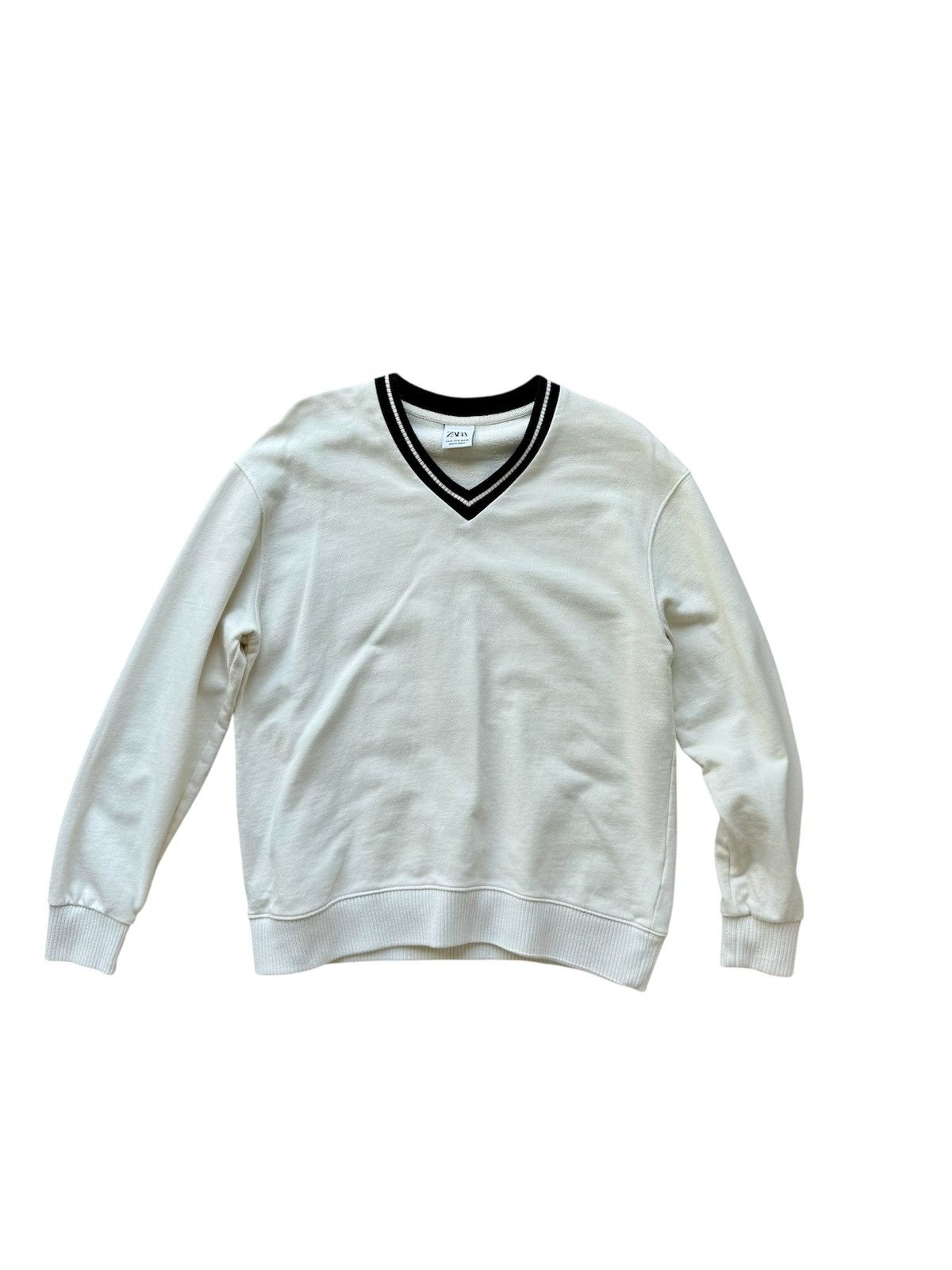 Zara Zara Man V-Neck Sweater, Ivory - Size M Size US M / EU 48-50 / 2 - 1 Thumbnail