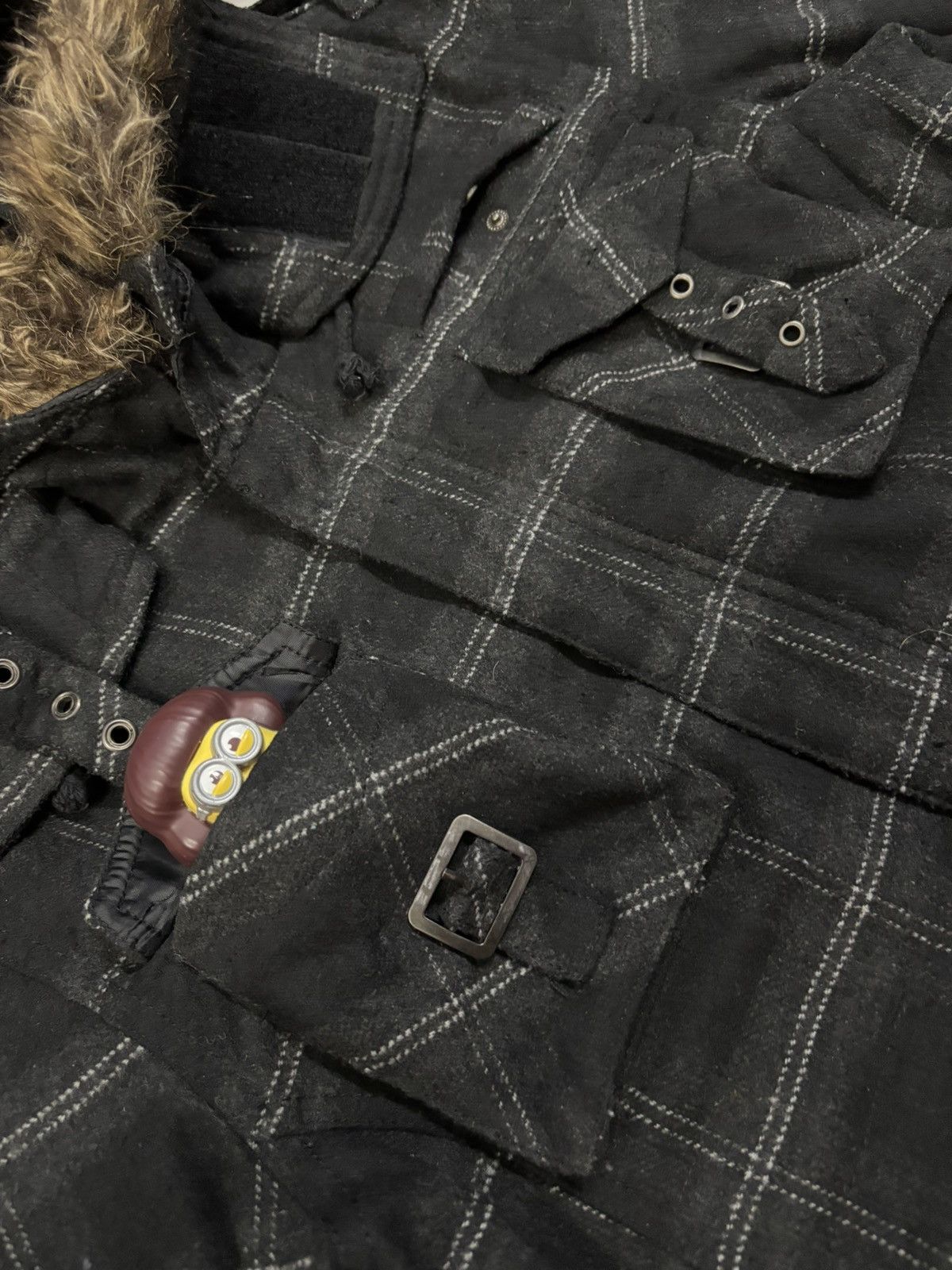 If Six Was Nine In The Attic Plaid Multi-pockets Faux Fur Hooded Punk Jacket Size US S / EU 44-46 / 1 - 7 Thumbnail