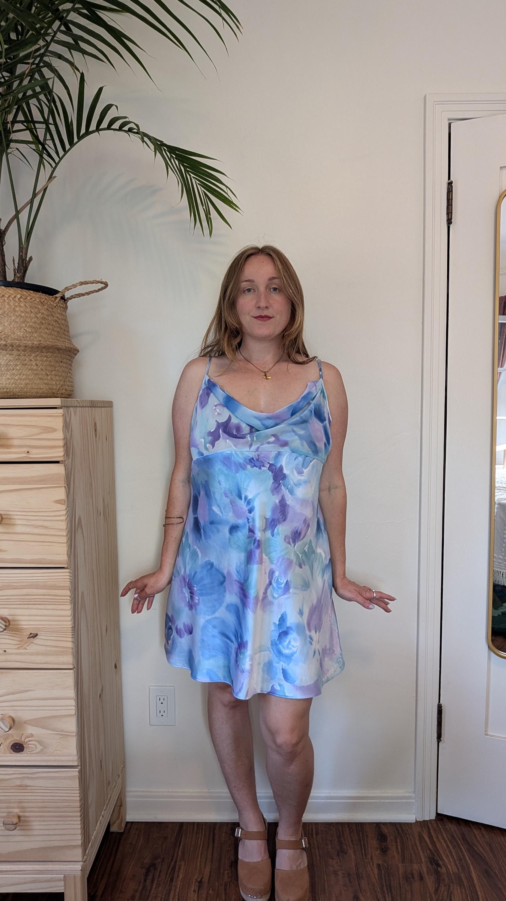 Vintage Vintage 90s/Y2K Floral Cowl Neck Babydoll Chemise Slip Dress Size XL / US 12-14 / IT 48-50 - 1 Thumbnail