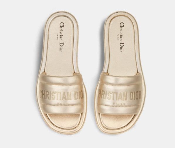 Dior o1w1db11124 Embossed Metallic Lambskin Slides in Gold Size US 8 / IT 38 - 4 Thumbnail