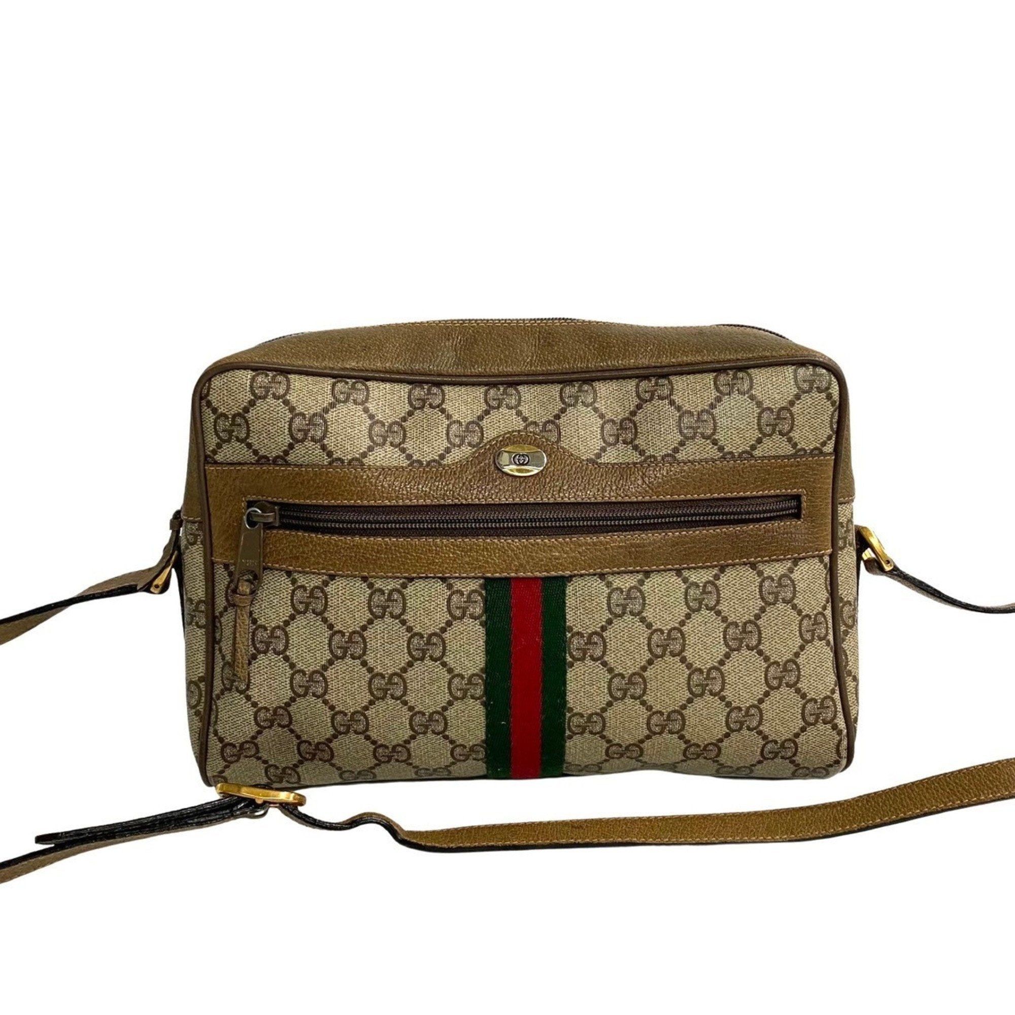 image of Gucci Old Sherry Line GG Pattern Metal Fittings Leather Shoulder Bag Pochette Brown 47795, Women's