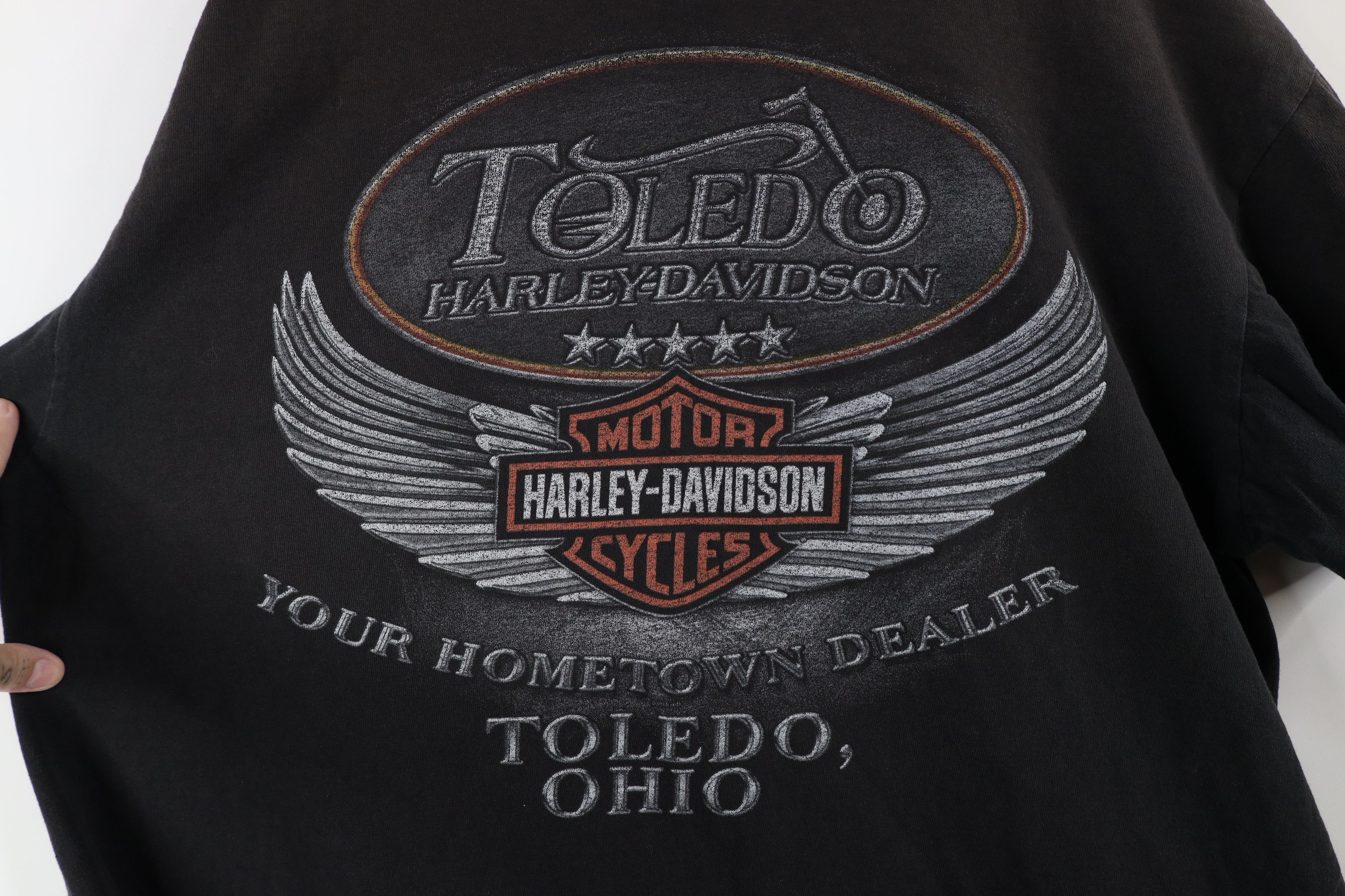 Harley Davidson × Vintage Harley Davidson Out Big Logo Wings T-Shirt Black Cotton Size US XL / EU 56 / 4 - 12 Thumbnail