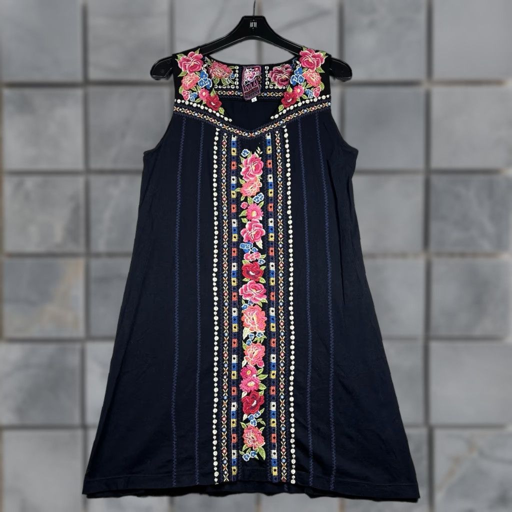 Johnny Was Dress Womens Size Small Black Embroidered Tank Tunic Dress  Sleeveless - threedaughtersproperties.com