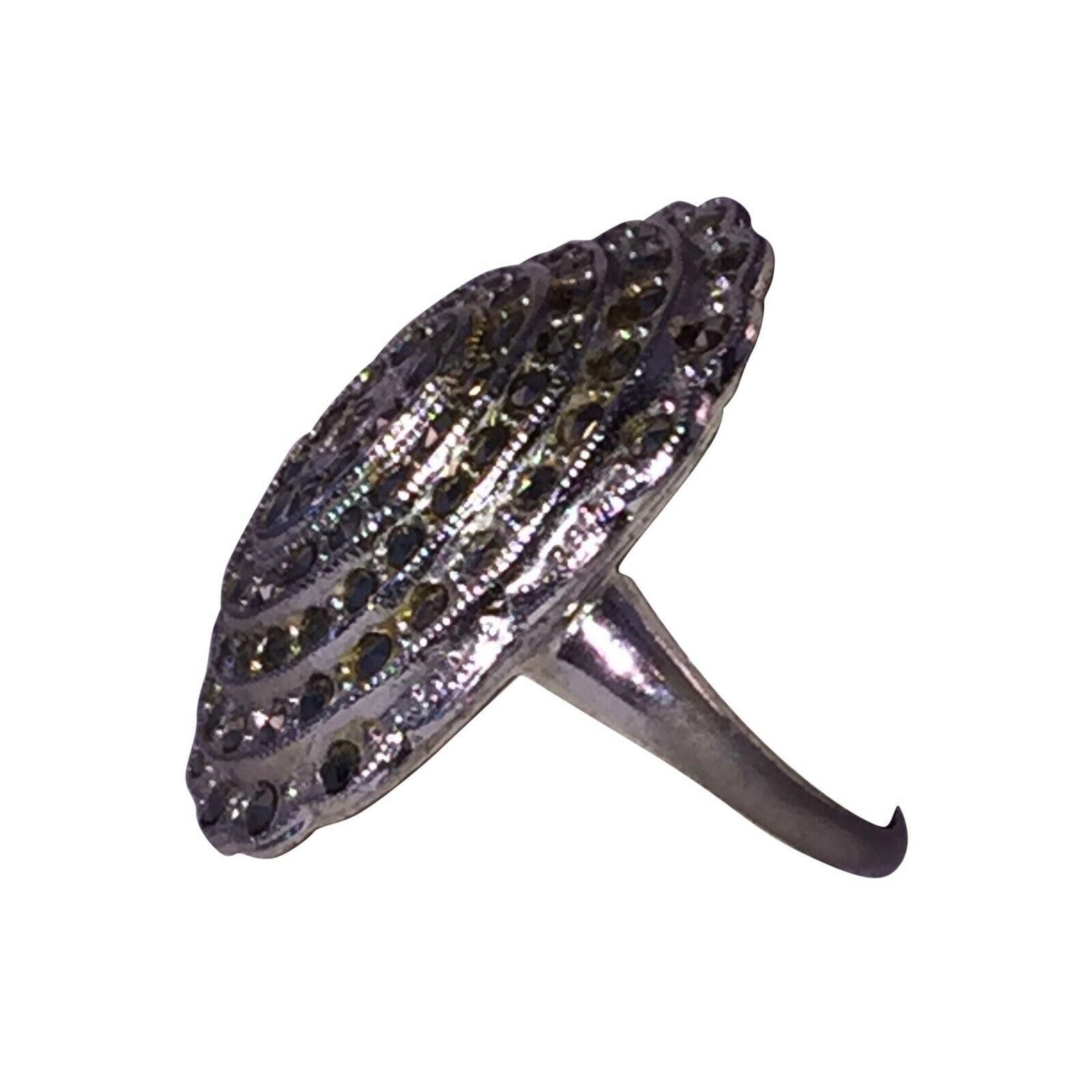 Designer Art Deco Sterling Silver Dome Marcasite Pave Ring Size ONE SIZE - 2 Thumbnail
