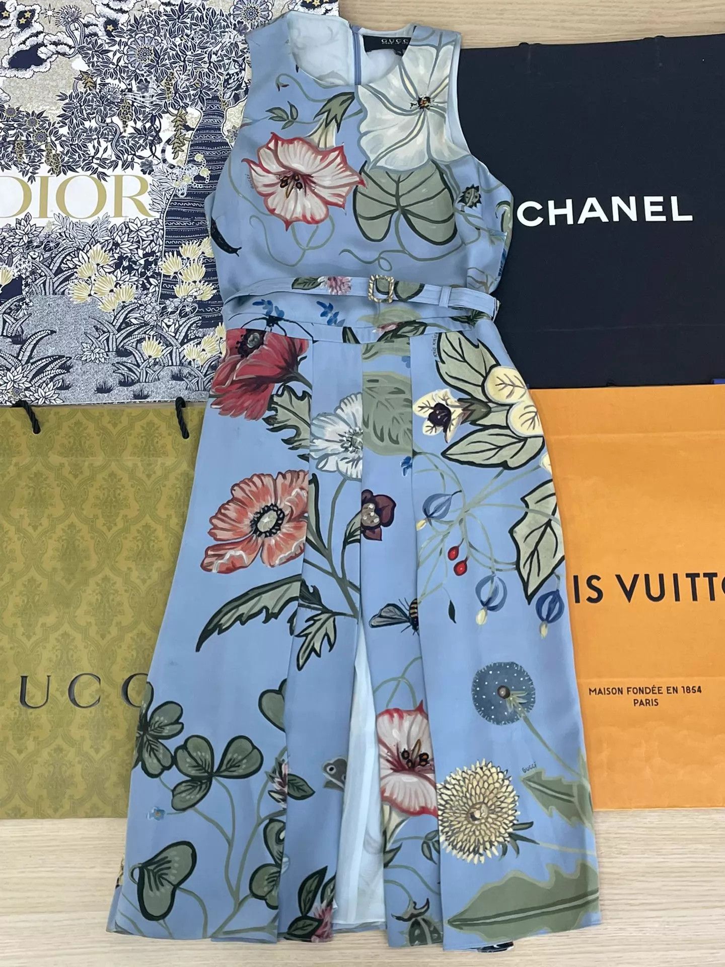 Gucci Gucci blue printed silk sleeveless dress size 40 Size S / US 4 / IT 40 - 1 Thumbnail