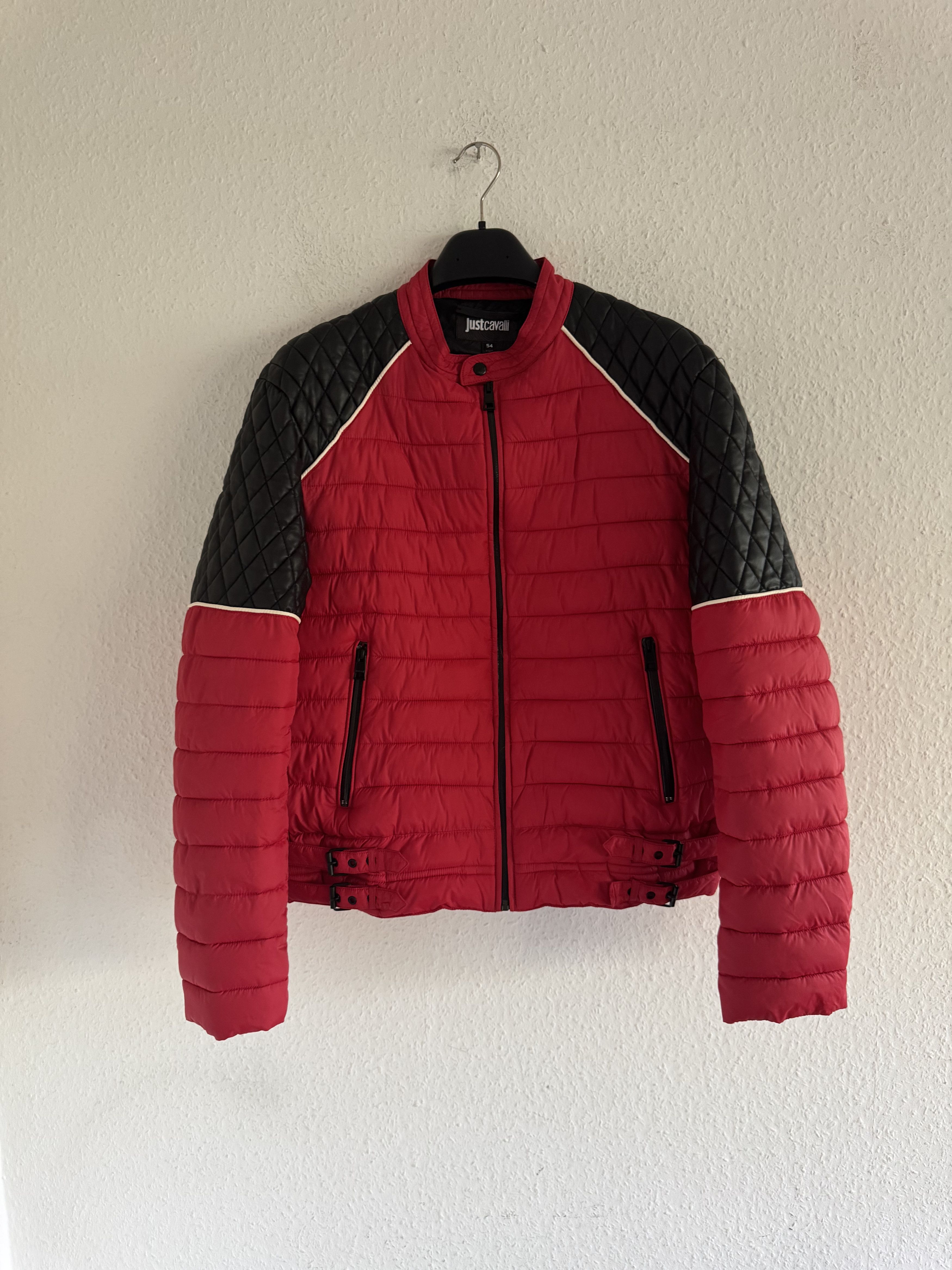Just Cavalli Quilted Biker Down Jacket With Leather Shoulders Size US XL / EU 56 / 4 - 5 Thumbnail