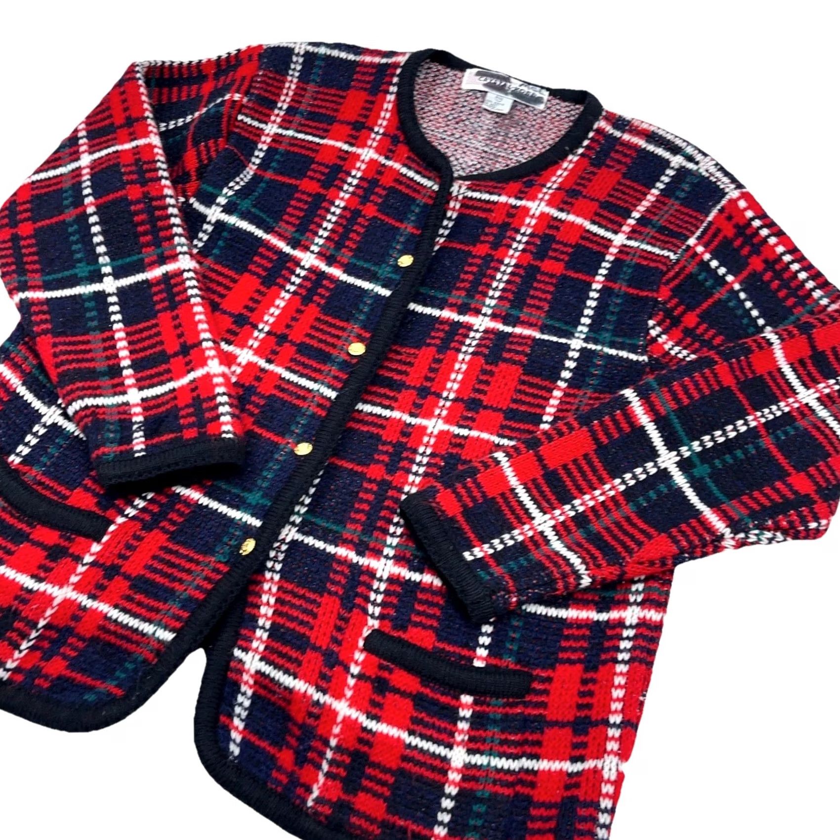 Vintage VINTAGE Crystal Kobe Sweater Women Medium Red Cardigan Jacket Tartan Plaid 90s Size M / US 6-8 / IT 42-44 - 2 Thumbnail