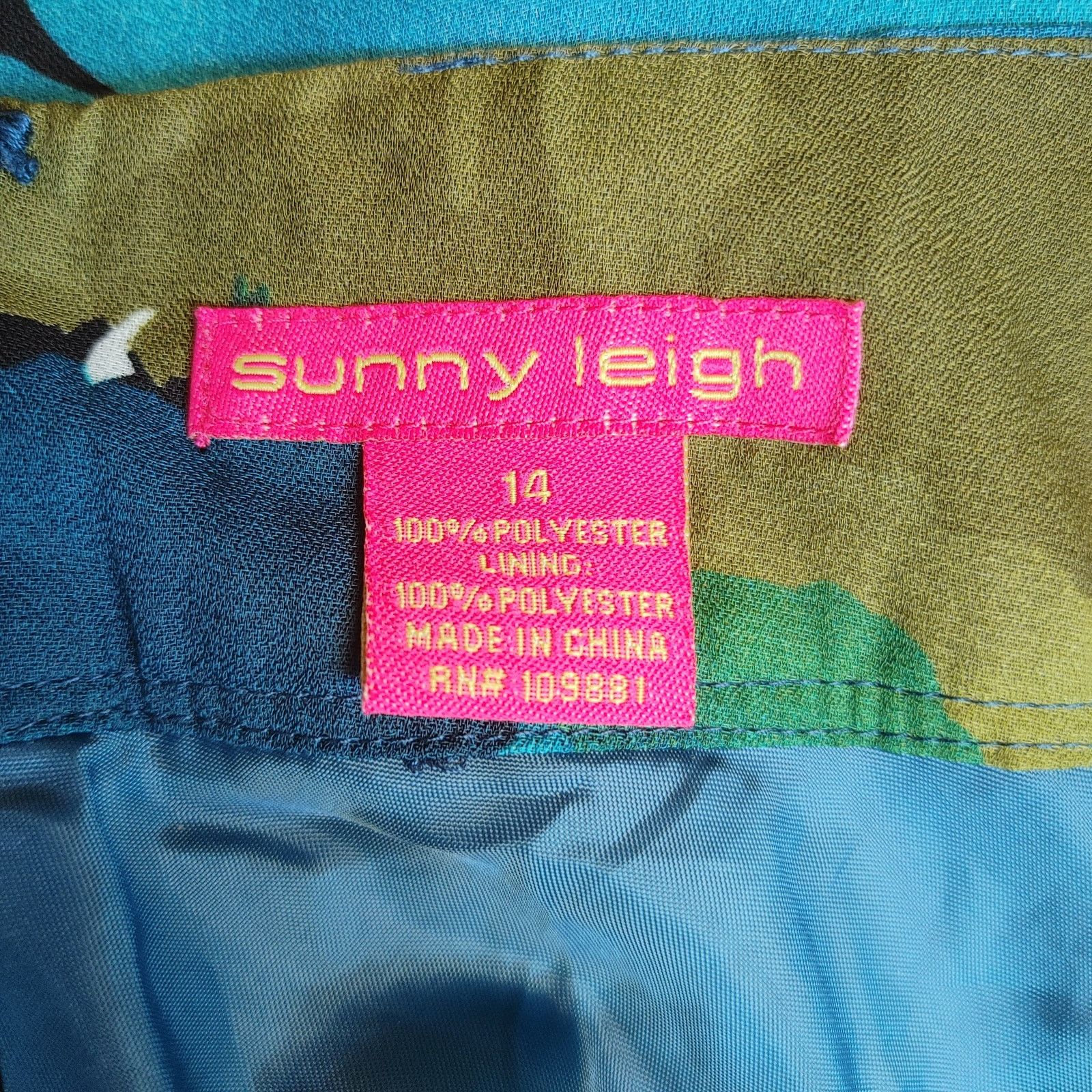 Other Sunny Leigh Women's 14 Blue/Gold Floral Sheer Lined Skirt Size 36" / US 14 / IT 50 - 3 Thumbnail