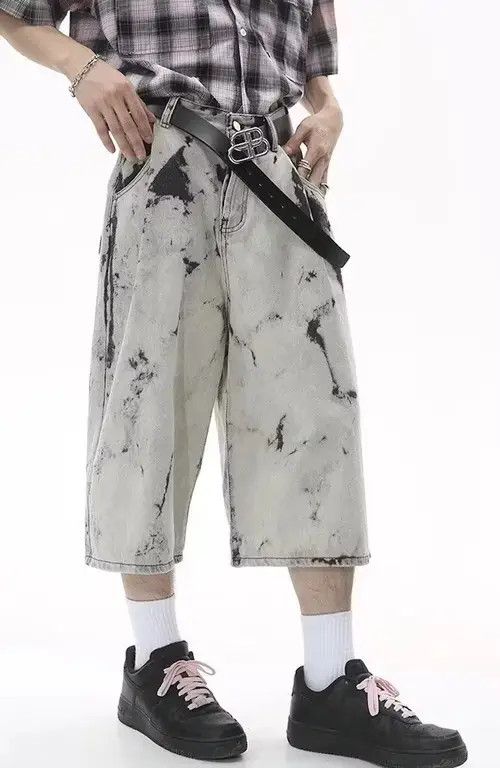 Japanese Brand × Vintage Fashion retro tie-dye loose fit jeans shorts Size US 31 - 3 Thumbnail