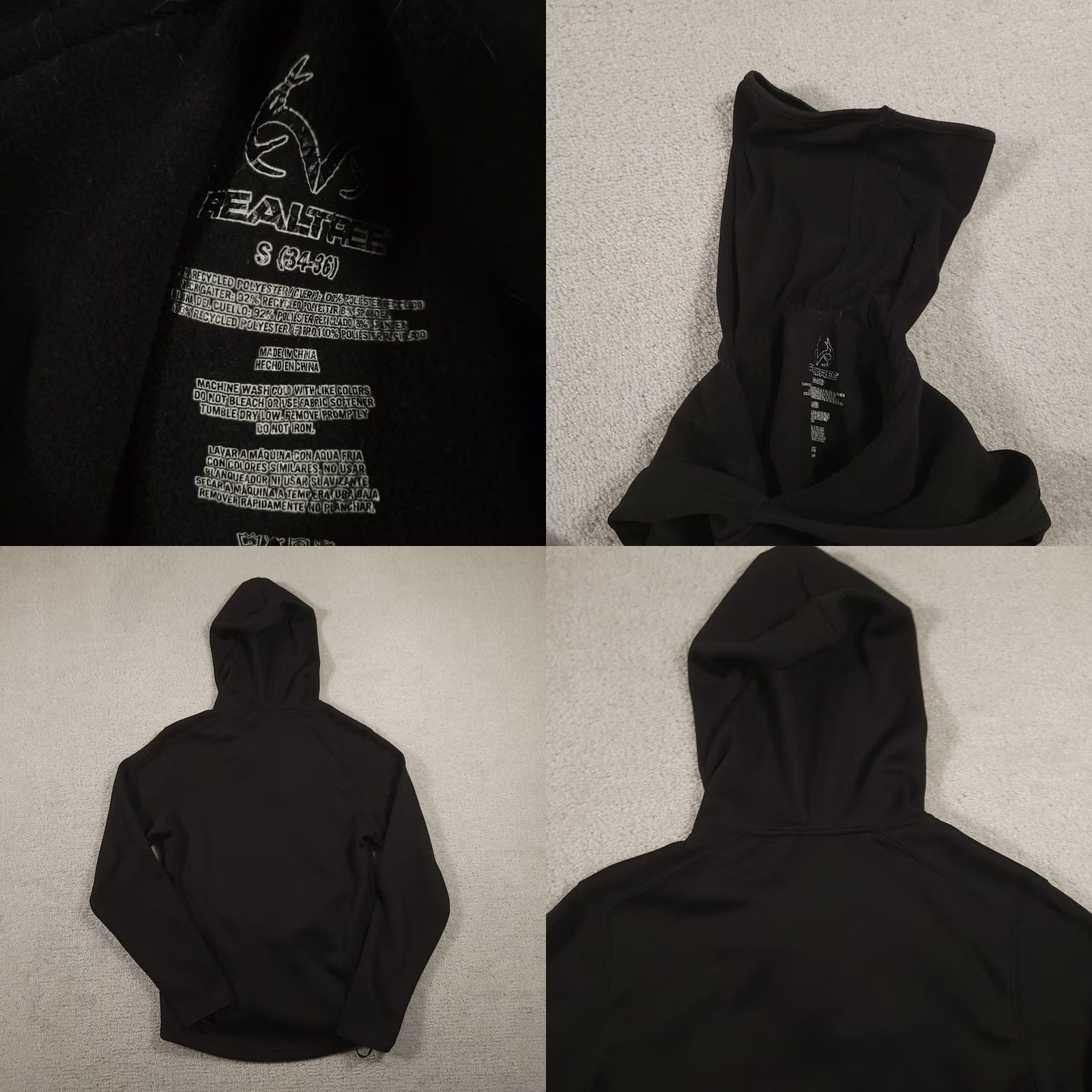 Realtree Realtree Hoodie Mens Small Black Performance Fleece Lined Pullover Zip Pockets Size US S / EU 44-46 / 1 - 9 Thumbnail