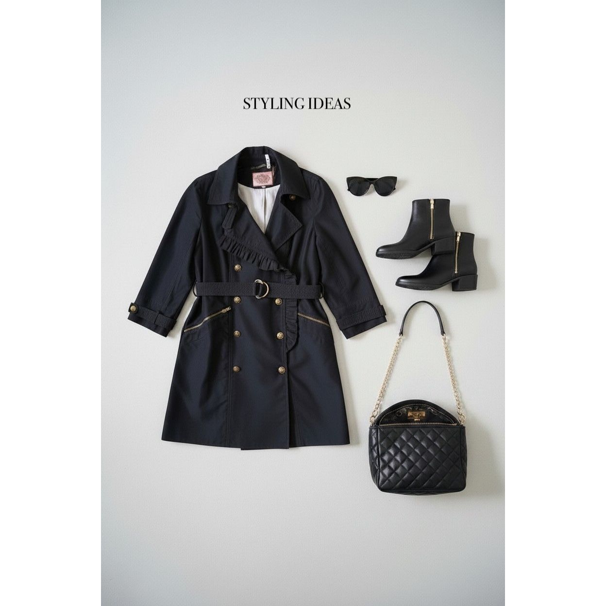 Juicy Couture Juicy Couture Ruffle Trench Coat XL Navy Belted Y2K Rare Size XL / US 12-14 / IT 48-50 - 4 Thumbnail